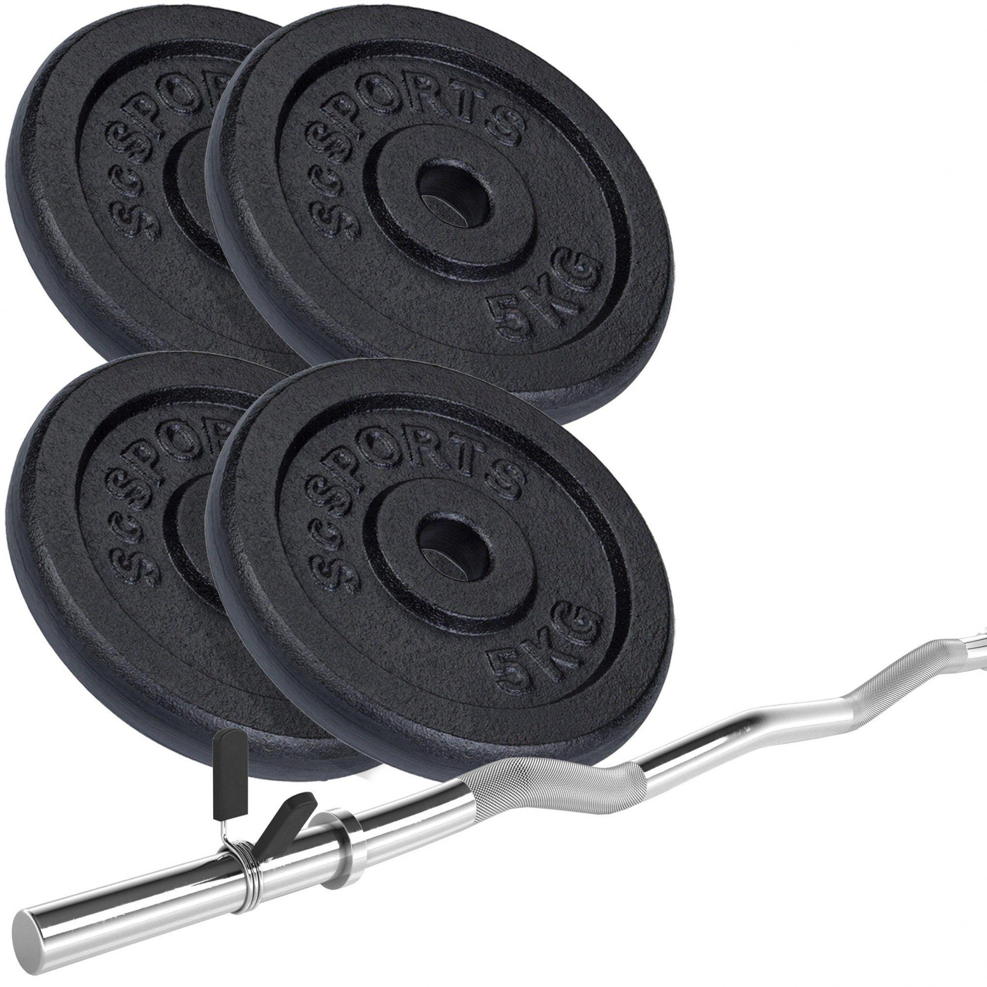 ScSPORTS® Curlstange Hantel-Set cm 30mm 120 Gusseisen Gewichte 27kg Curlset SZ