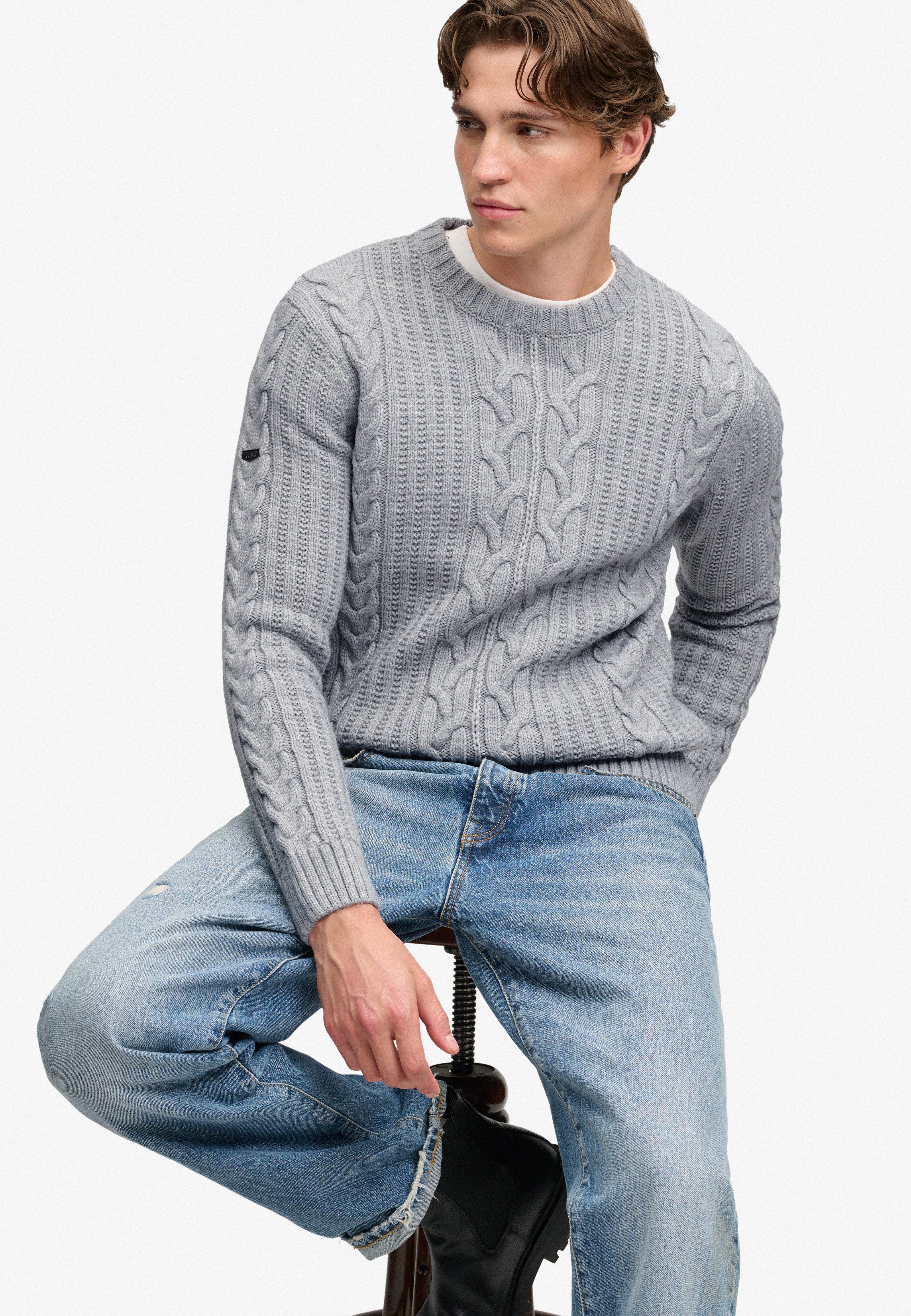 Superdry Rundhalspullover JACOB CABLE JUMPER Materialmix, regular fit