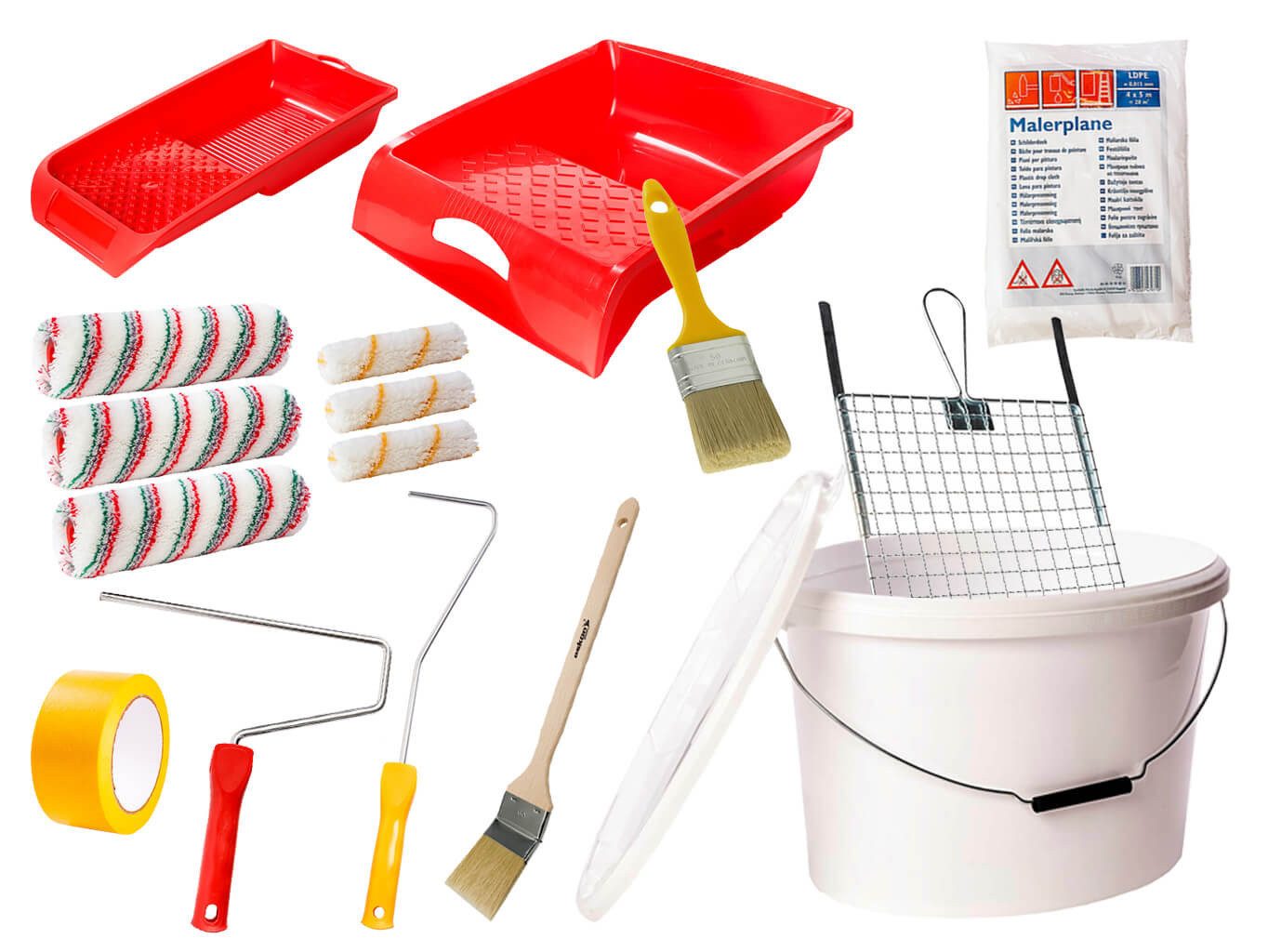ASKON Renovierungsset Profi-Set, (Set, Farbwannen, Bügel, Pinsel, Malerplane 4 x 5 m und Goldband HIT), Komplett-Set
