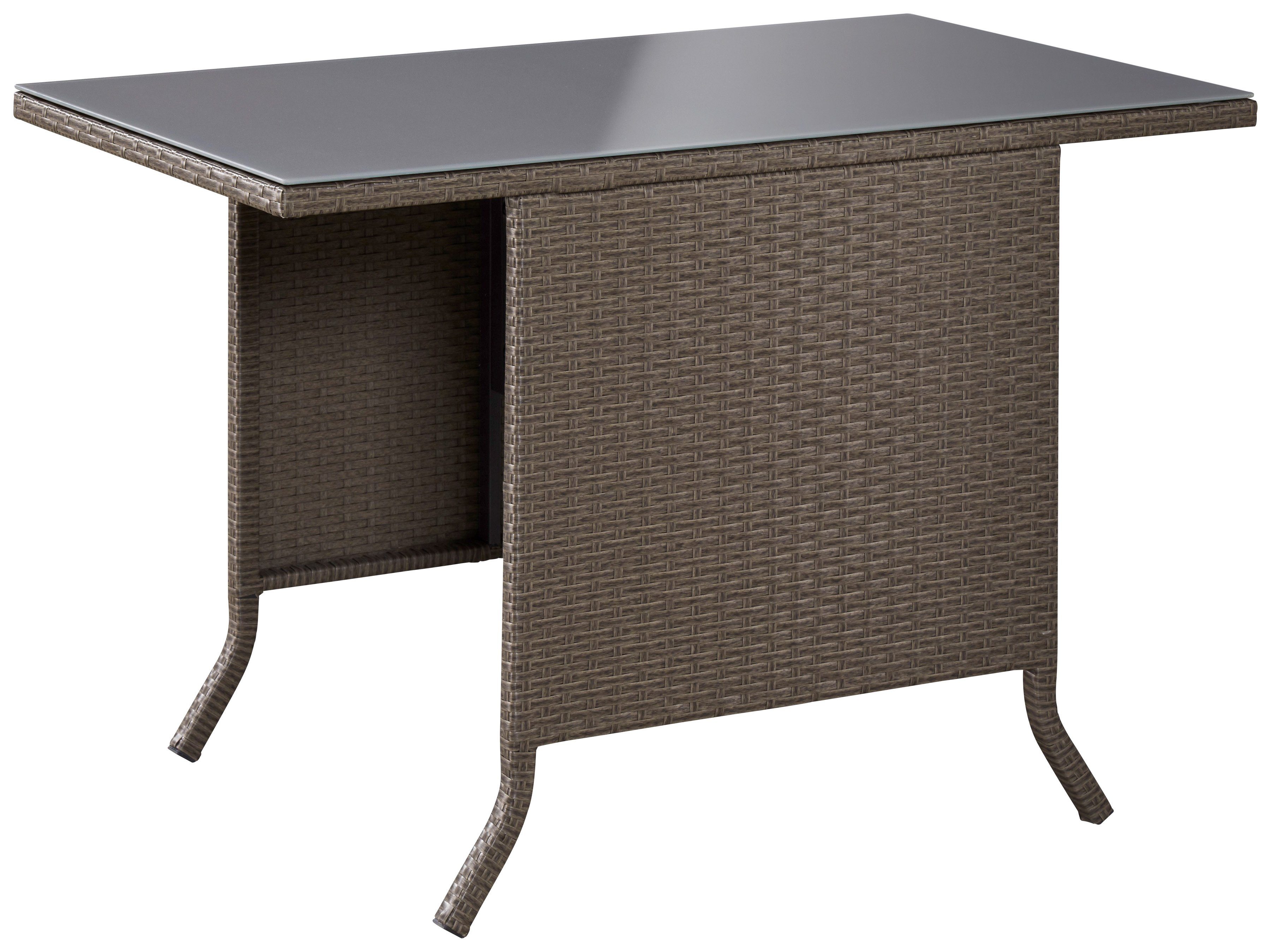 KONIFERA Garten-Essgruppe Balkonset "Mailand", (Set, 7-tlg., 2x Sessel, 1x Tisch 112x65 cm, inkl. Auflagen, Polyrattan), Tischplatte aus Sicherheitsglas