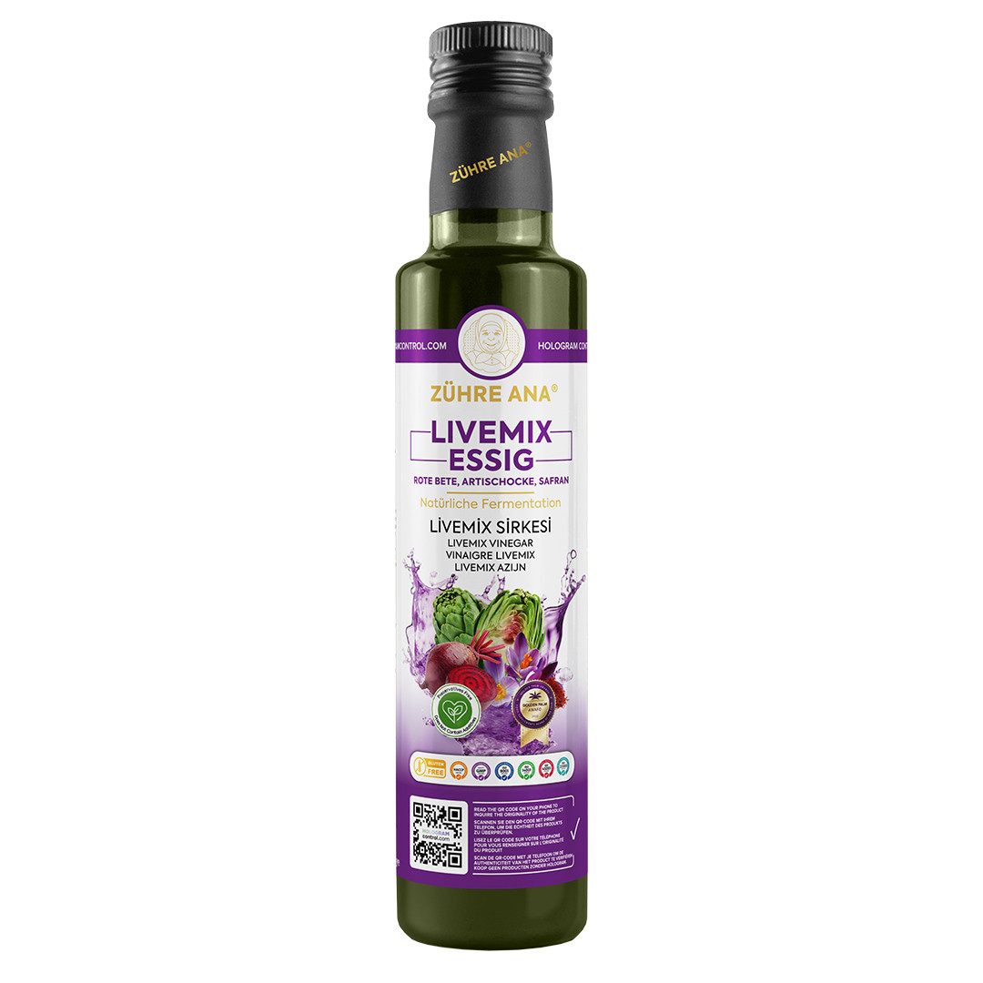 Zühre Ana® Essig Lıvemıx Essig-Natürliche Fermentation mit Roter Bete und Artischocke, Lıvemıx Essig – Natürliche Fermentation für reinen Geschmack 500ml