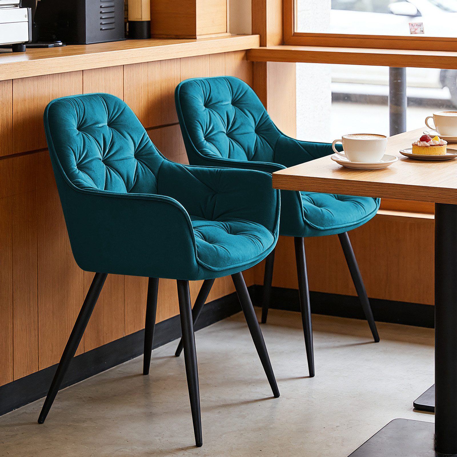 JYMTOM Esszimmerstuhl gepolstert mit Armlehnen & Metallbeinen (6 St), mit dickem Samtstoff, 6er Set Eckstuhl für Lounge Wohnzimmer – Bild 5 von 5