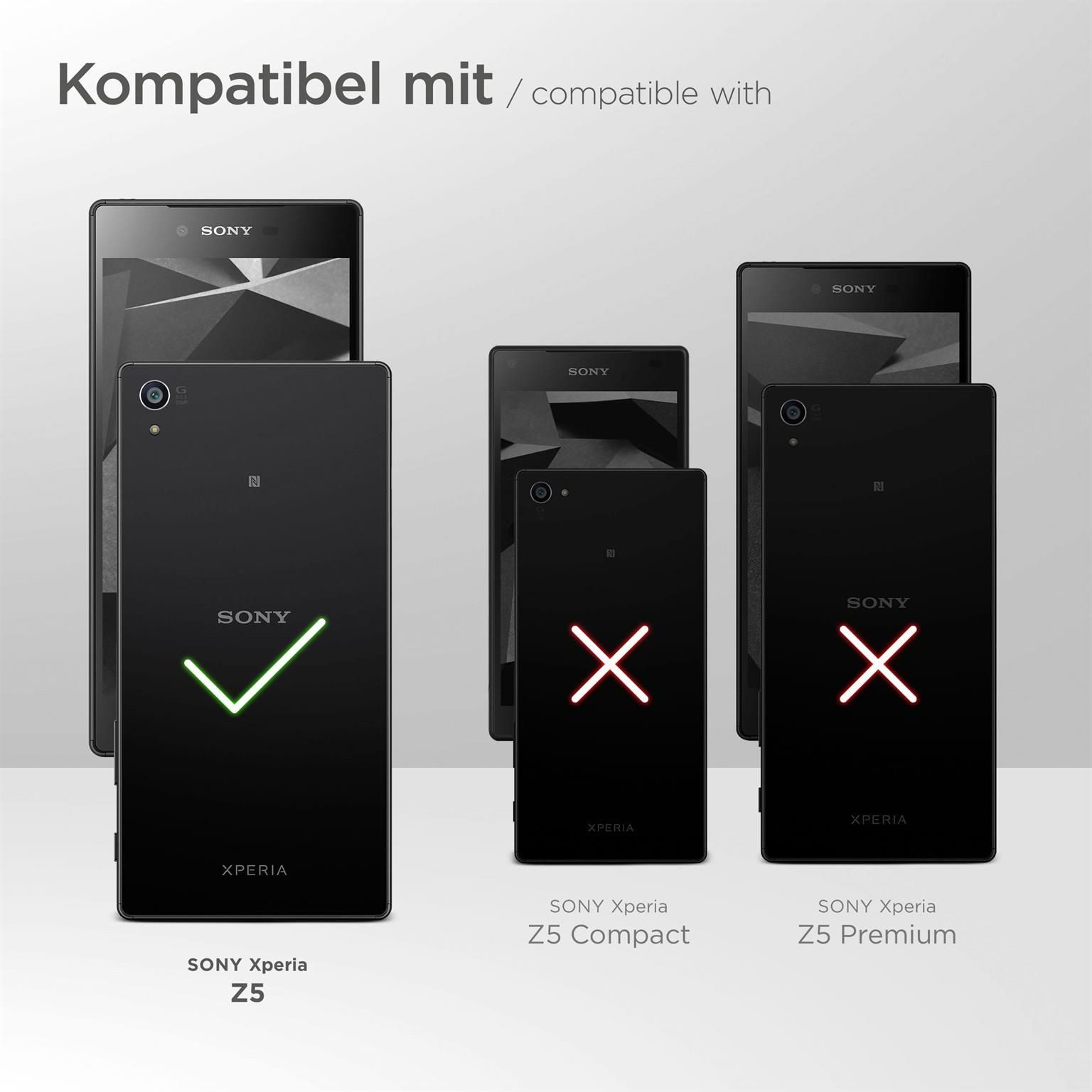 moex Handyhülle für Sony Xperia Z5 Hülle Klappbar Book Case Schwarz 5,2 Zoll, Klapphülle Kartenfach Flip Cover Handytasche Leder Optik Schutzhülle