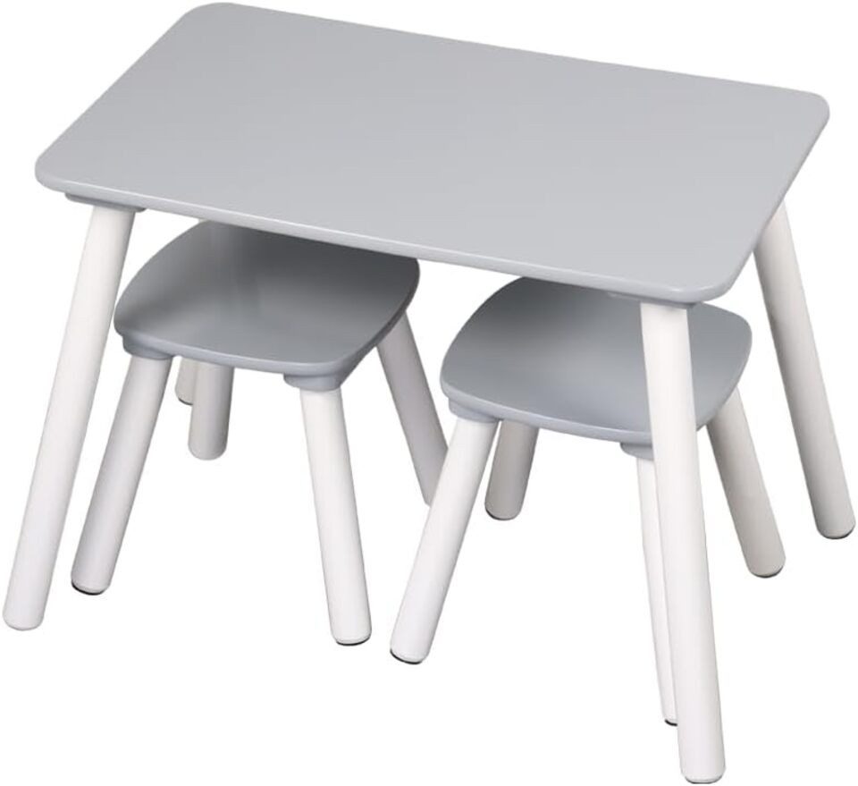 KESPER® Kindertisch Kindertisch mit 2 Stühlen, T 58x38x43,5 cm, S 24x24x25 cm, Grau, Weiß (1-St)