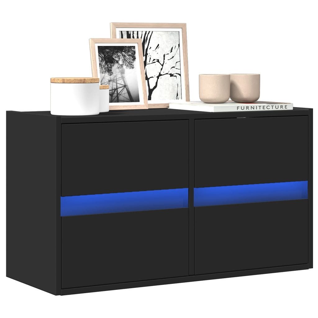 vidaXL Schrankmodule TV-Wandschrank mit LED-Beleuchtung Schwarz günstig online kaufen