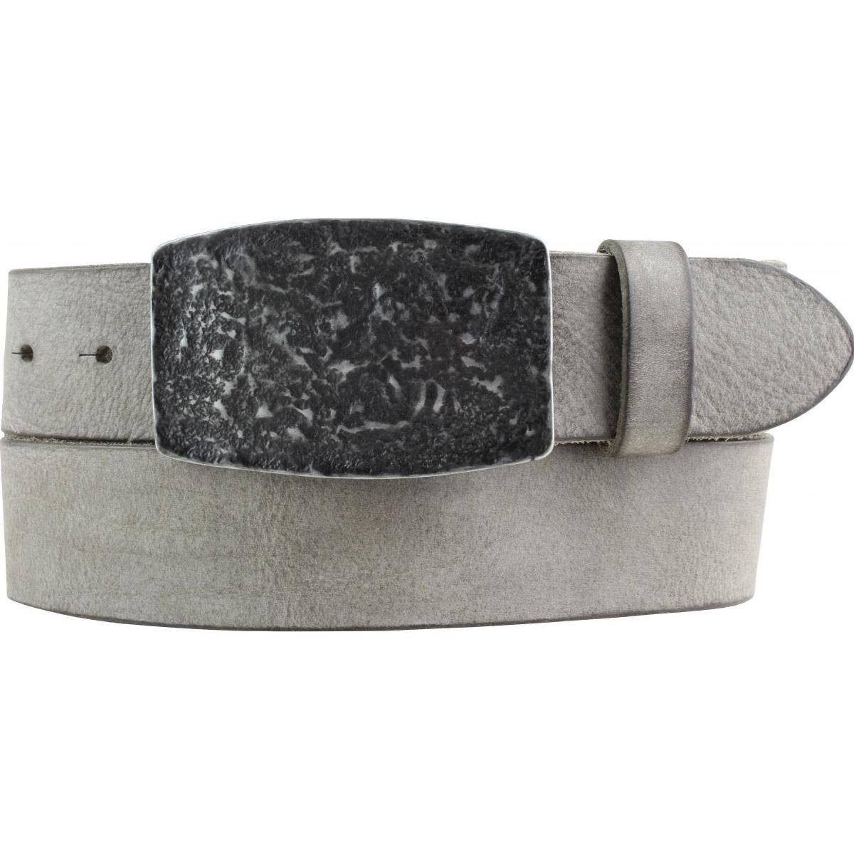 BELTINGER Ledergürtel Gürtel mit besonderer Gürtelschnalle aus weichem Vollrindleder 4 cm Us Dunkelgrau, Schwarz