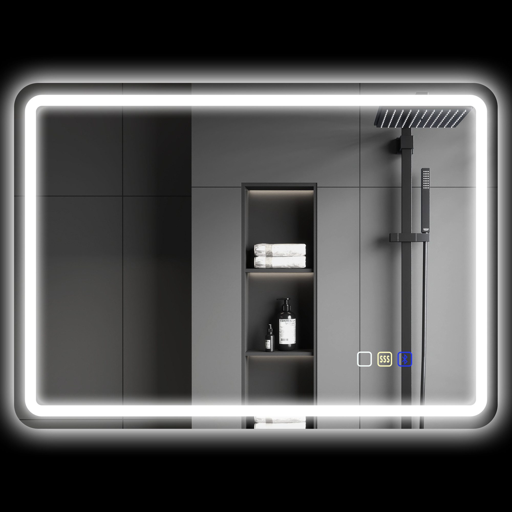 HOMCOM Badspiegel mit Beleuchtung 70x50 cm LED Spiegel mit Bluetooth-Musikf günstig online kaufen