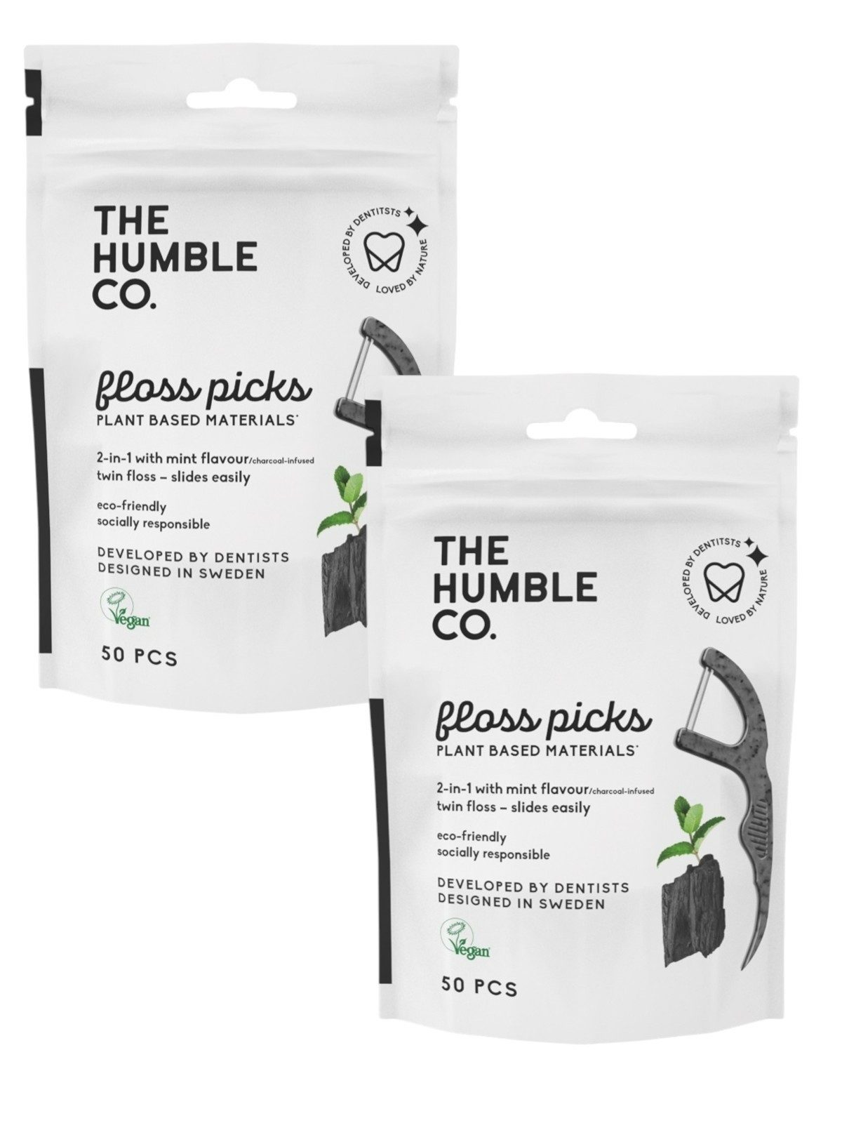 The Humble Co. Zahnseide-Stick 2x Humble Floss Picks, mit Aktivkohle 2x 50 Stück