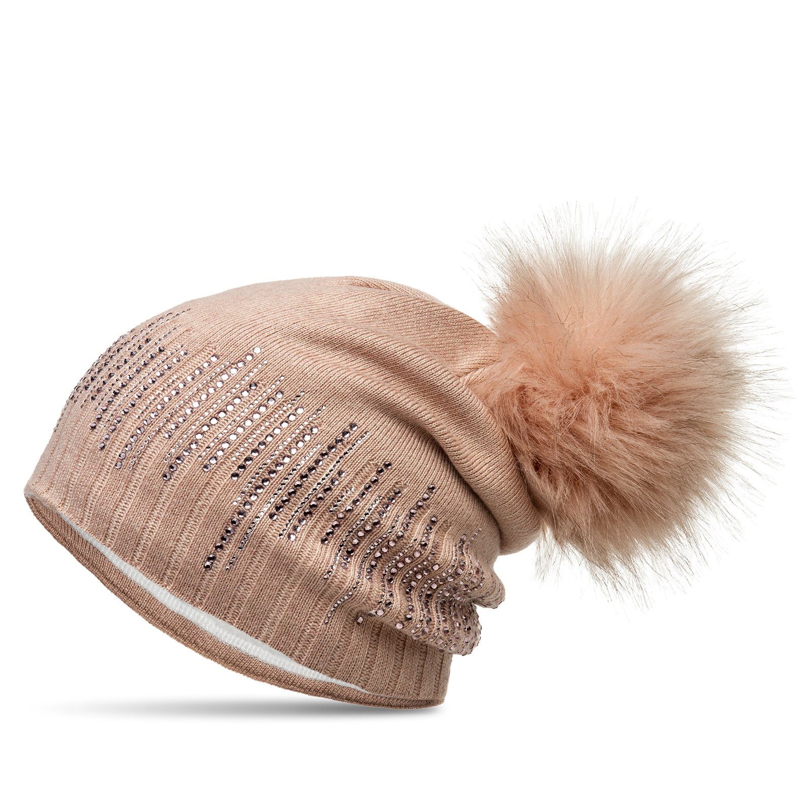 Beanie MU206 Gefütterte Damen Feinstrick Long Beanie Mütze mit Glitzer Stra günstig online kaufen