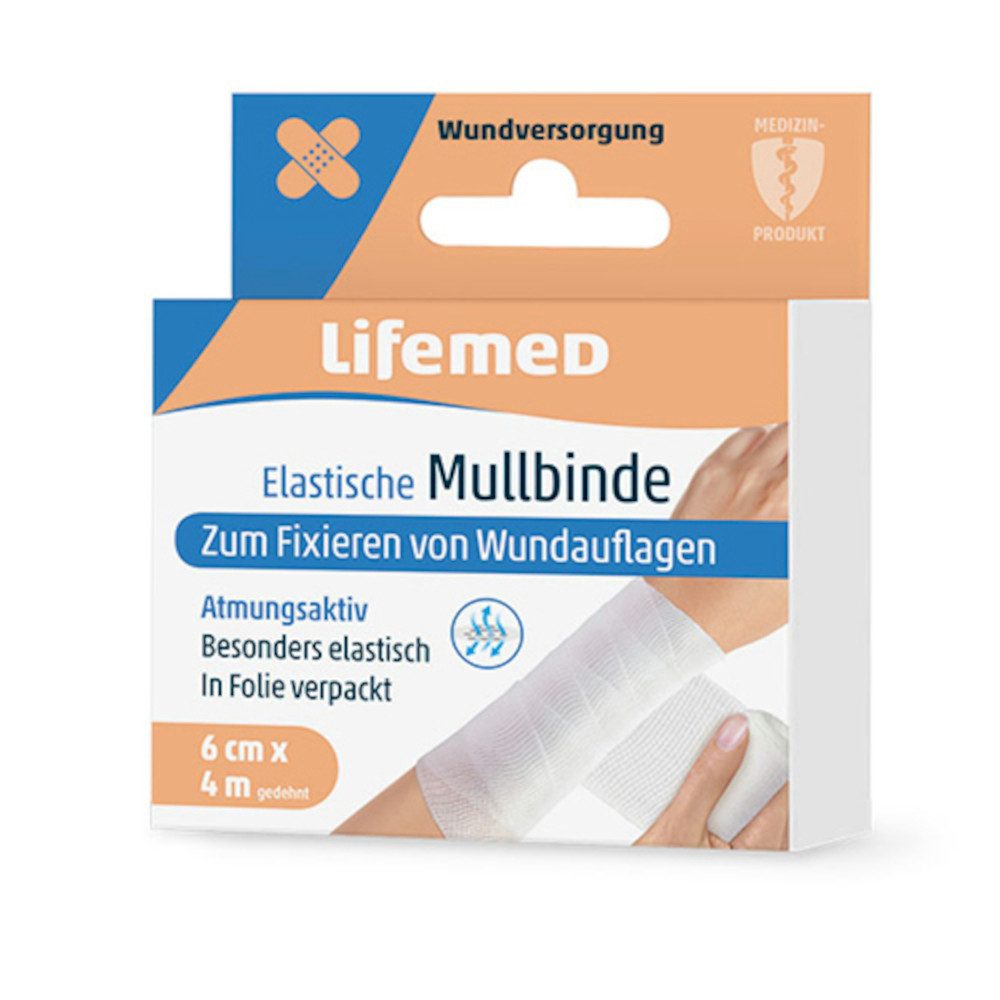Wundpflaster Elastische Mullbinde, 4 m x 6 cm, weiß