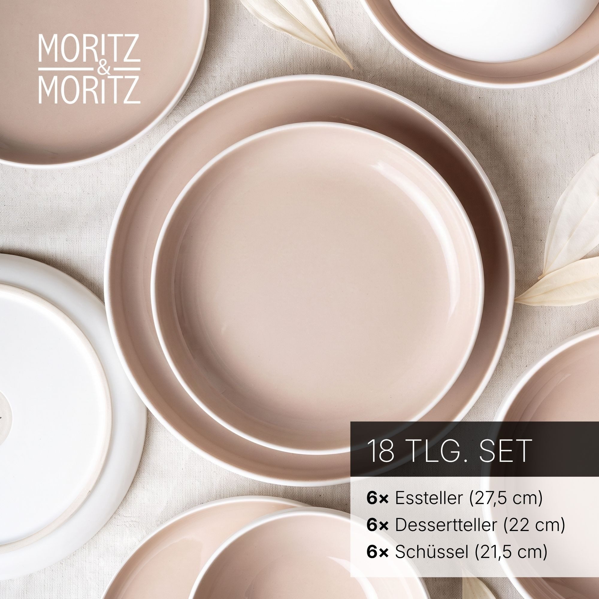 Moritz & Moritz Geschirr-Set CAVO Geschirrset - Almond (18-tlg), 6 Personen, Steinzeug, für 6 Personen aus Steinzeug