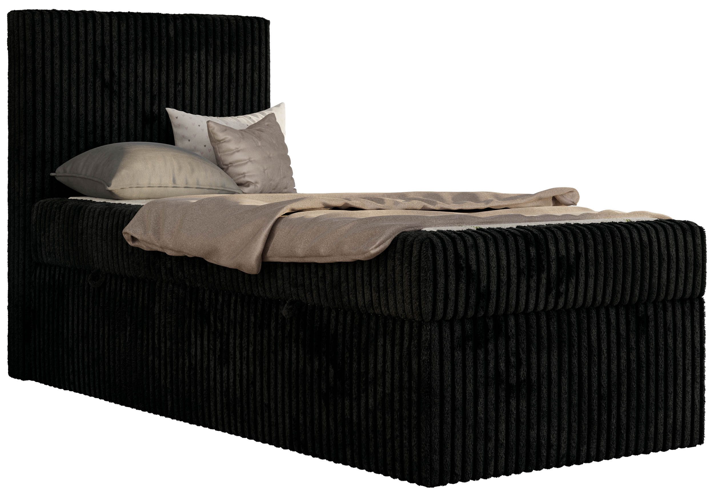 MKS MÖBEL Jugendbett TILIO (Set, T30 Schaum, 7 Härtezonen), Jugendbett 90x200, Stauraum, hohe Kopfteil, Multipocket-Matratze
