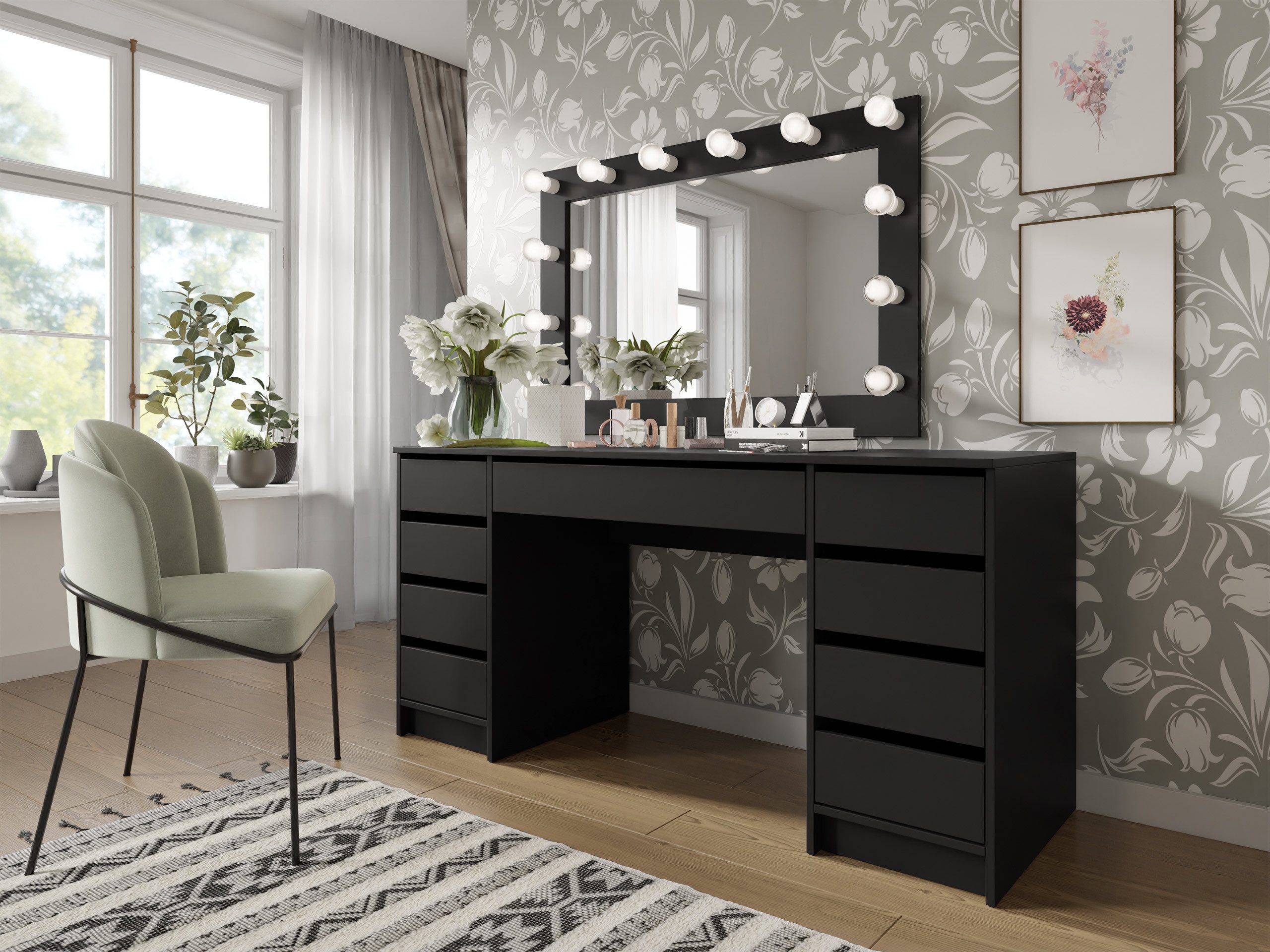 MIRJAN24 Schreibtisch Ada Bis (mit neun Schubladen), 154x55x76 cm, Schwarze günstig online kaufen