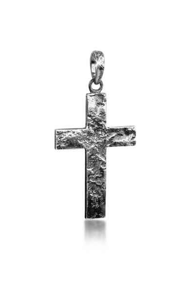 Kuzzoi Kettenanhänger »Herren Kreuz Matt Gehämmert 925 Silber«