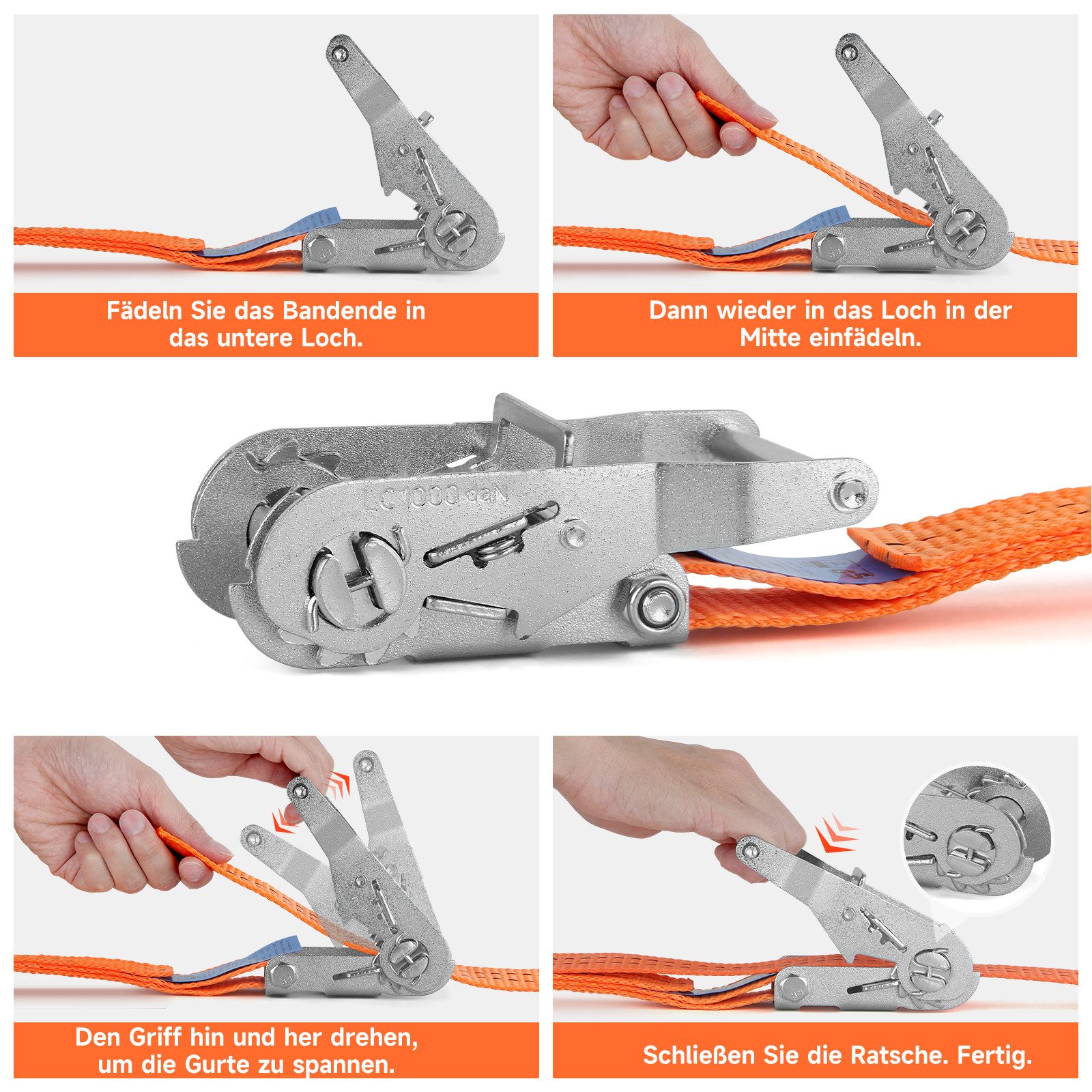 HOMELUX Spanngurt 6m Zurrgurte, 2000kg Spanngurte mit Ratsche, 35mm (Ratschengurt Zurrgurte für Ladungssicherung, 2-St., TÜV/GS geprüft) mit Spannratsche