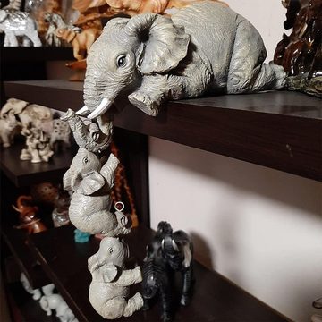 HYTIREBY Tierfigur Elefanten Regal Figuren, 3er Set mit,Handbemalte Harz Sammelfiguren