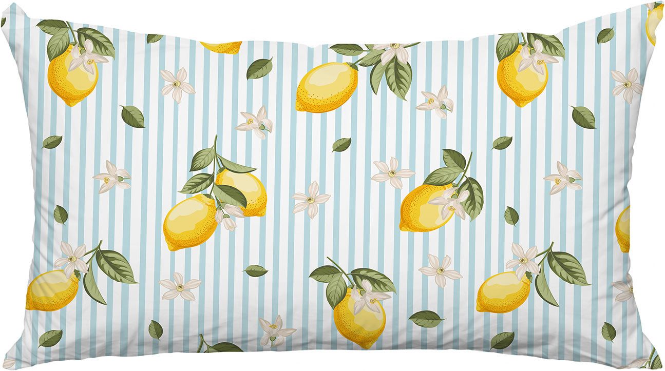 queence Dekokissen Zitronen Hellblau, Premium Outdoor Kissenbezug; Format: 60x40 cm