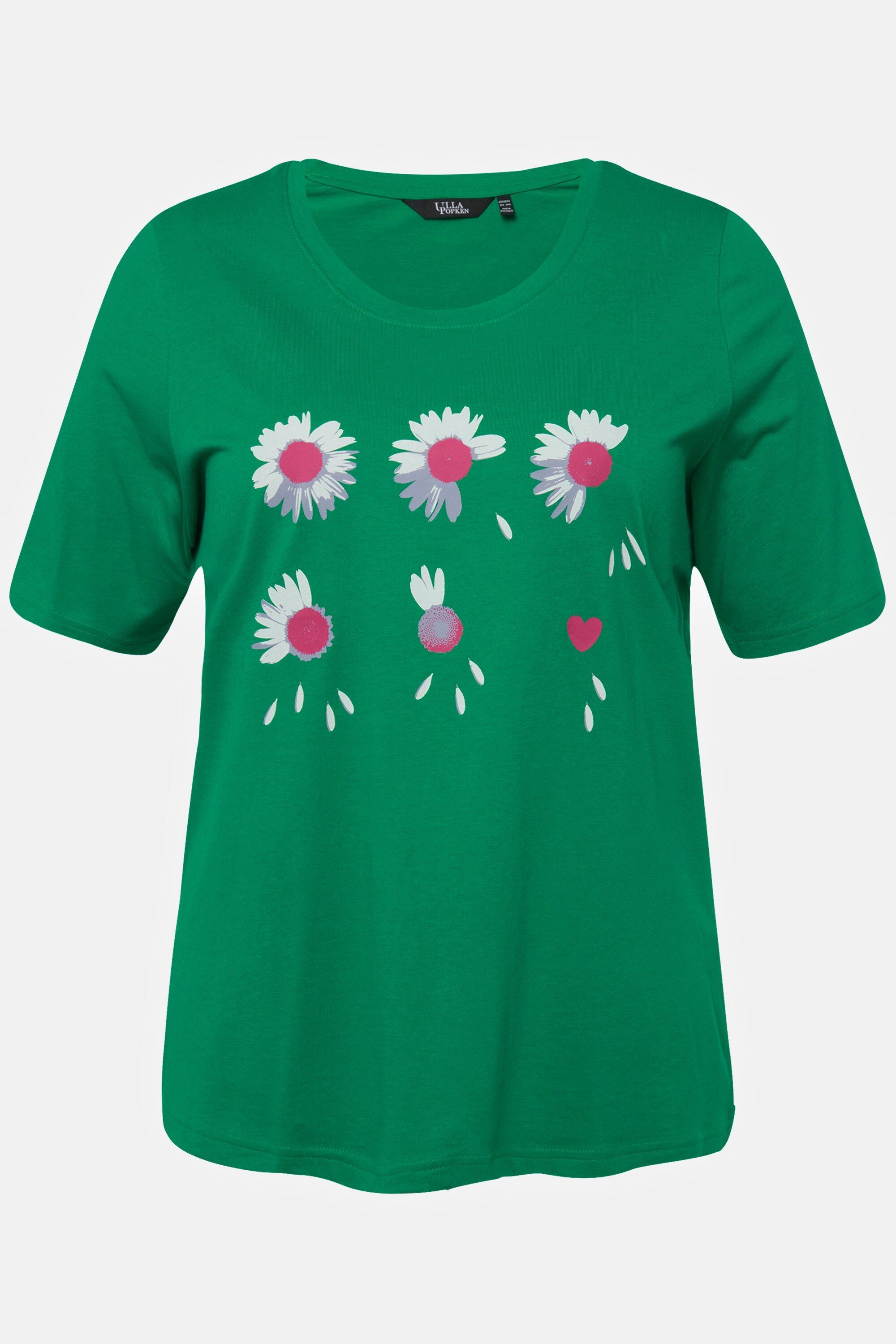 Halbarm Popken Runhals smaragdgrün Ulla Rundhalsshirt Blüten T-Shirt Classic