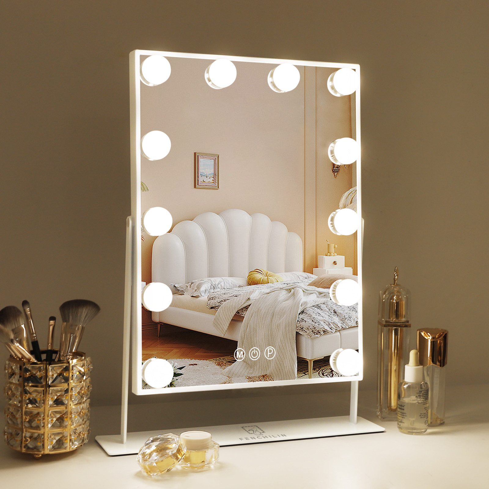 FENCHILIN Schminkspiegel mit LED-Beleuchtung weiß 30/41cm günstig online kaufen