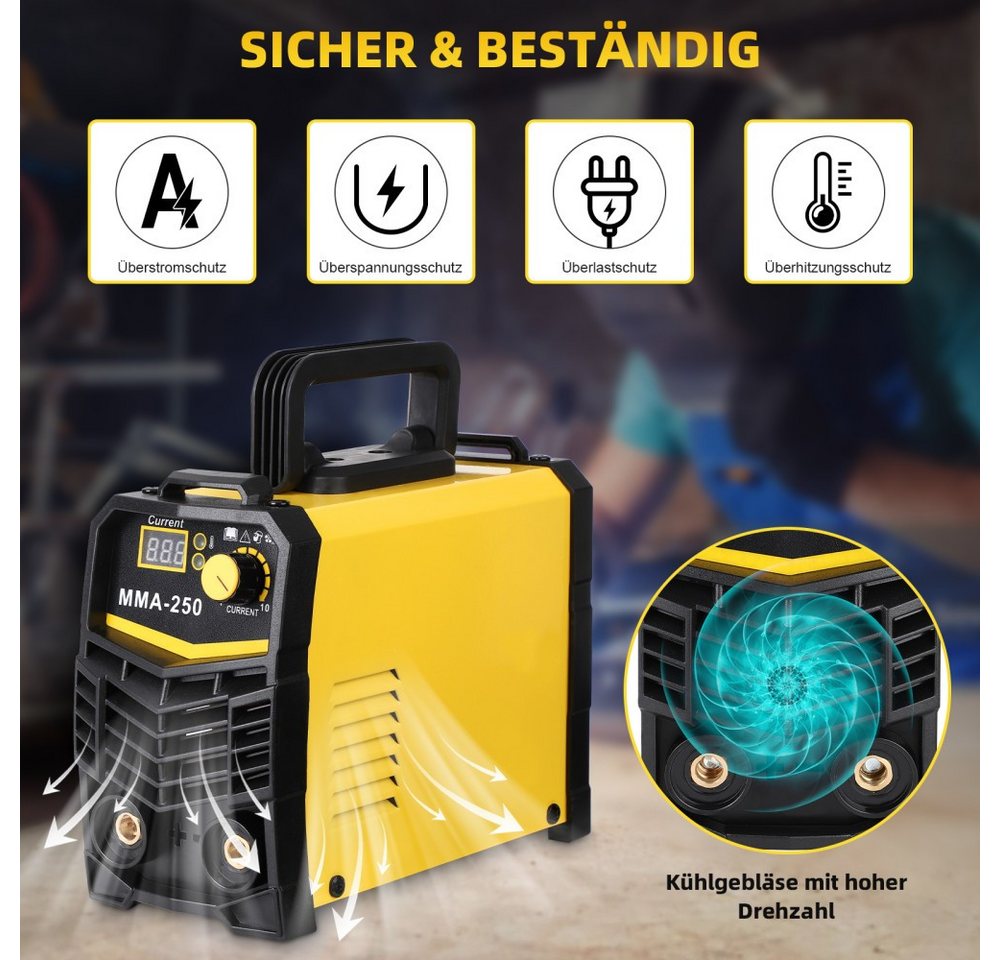 Thumbnail - QUBEBU Inverterschweißgerät Tragbares Gleichstrom-Schweißgerät, IGBT Vollausstattung inkl. Zubehör, 20,00 - 250,00 A, AR...