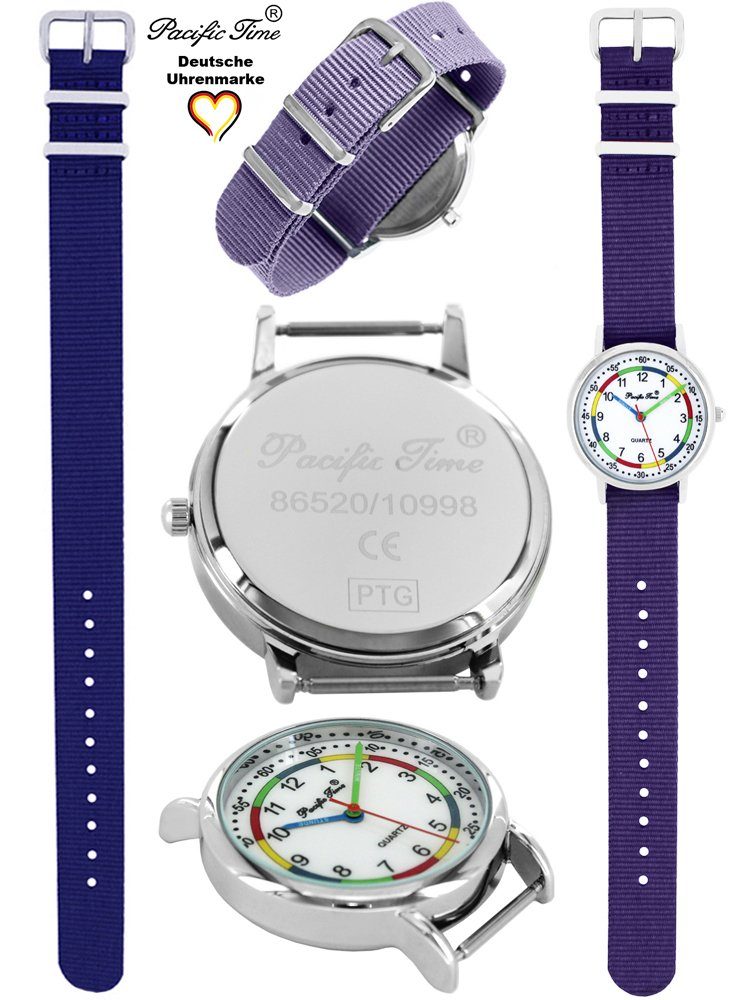 Pacific Time blau - Set Lernuhr Kinder und Armbanduhr Wechselarmband, und violett Quarzuhr Gratis Match Mix Design First Versand