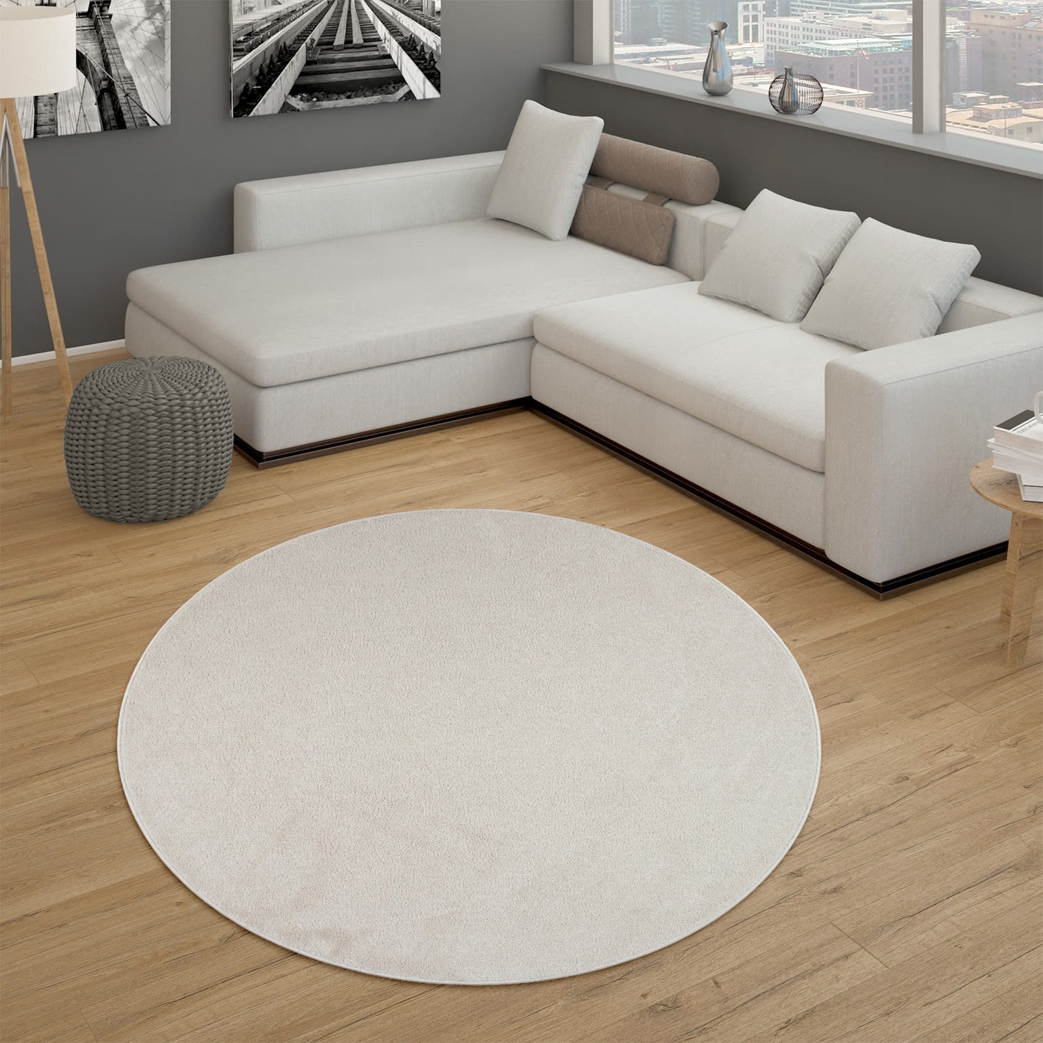 KADIMA DESIGN Teppich waschmaschinenwaschbar Unifarben Küche, Flur Waschbarer Teppich, Rund, Höhe: 12 mm, Florhöhe: 8 mm, Polypropylen, Rücken aus Felt, Rund, 120D, Creme