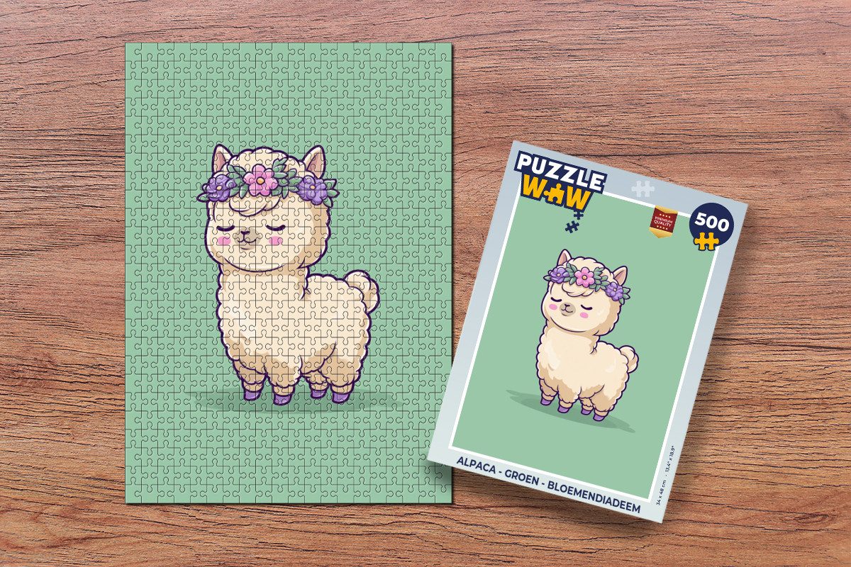 MuchoWow Puzzle Alpaka - Grün - Blumendiadem, 500 Puzzleteile, Foto-Puzzle, Bilderrätsel, Puzzlespiele, Spielzeug