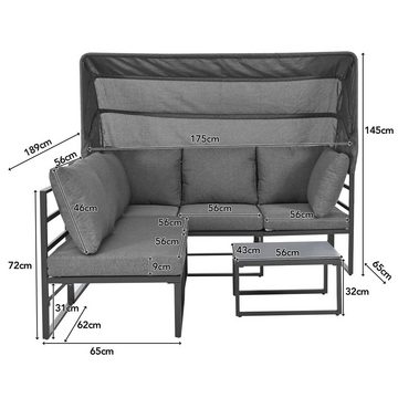 Merax Gartenlounge-Set für 5 Personen mit Eisenrahmen, (4-tlg., 1 3-Sitzer, 2 Sessel, 1 Couchtisch), Gartenmöbel Set mit aufklappbarem Sonnendach, Sitzgruppe, Sonneninsel