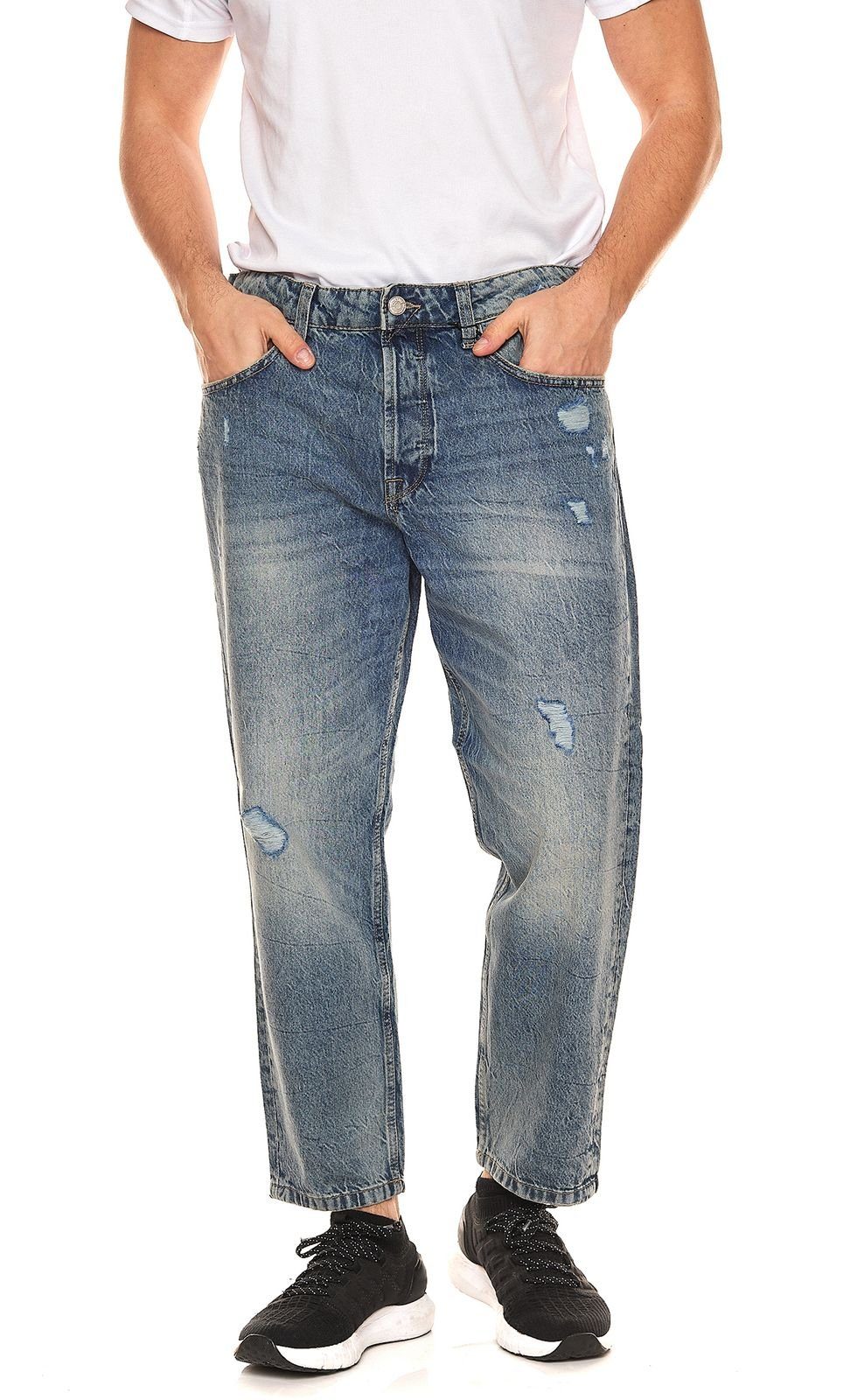 ONLY & SONS Stoffhose ONLY & SONS Avi Herren Cropped Jeans Hose mit  Destroyed-Details 22022839 Freizeit-Hose Mittel-Blau