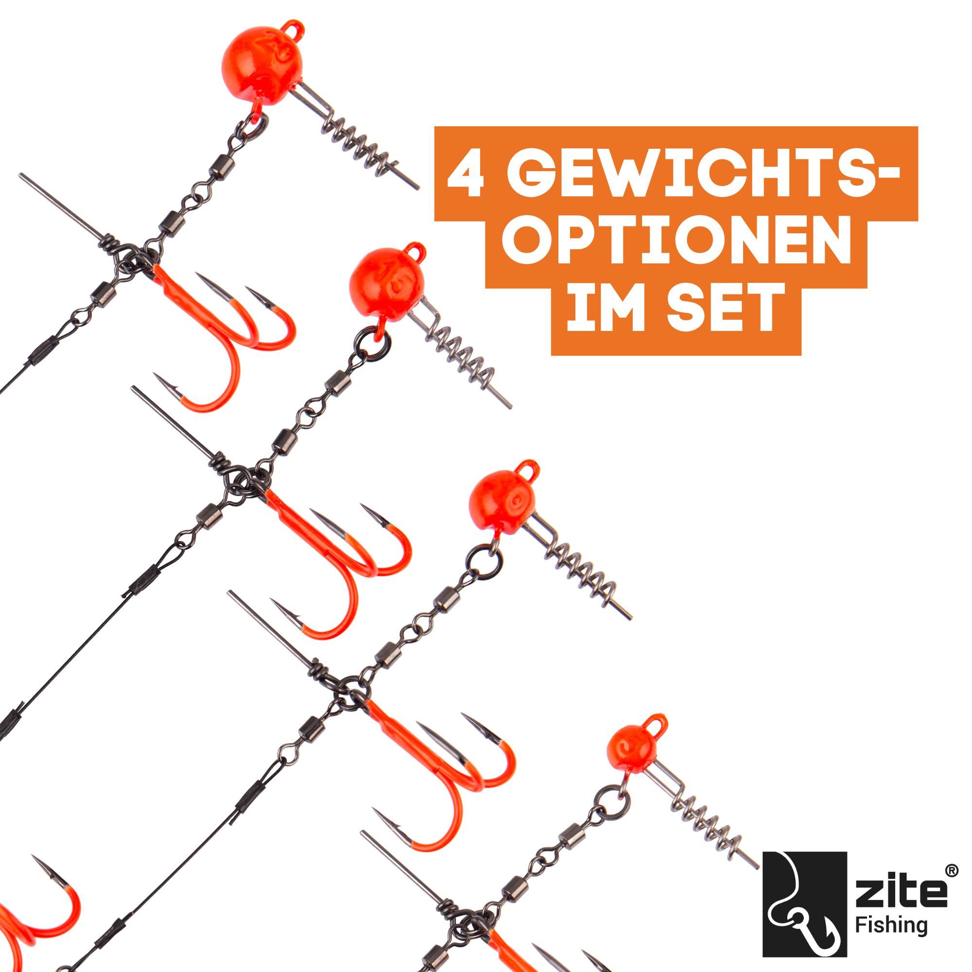 Zite Drillingshaken Gummiköder Stinger-Systeme L 13 cm Hecht-Angeln UV Aktiv Drillinge