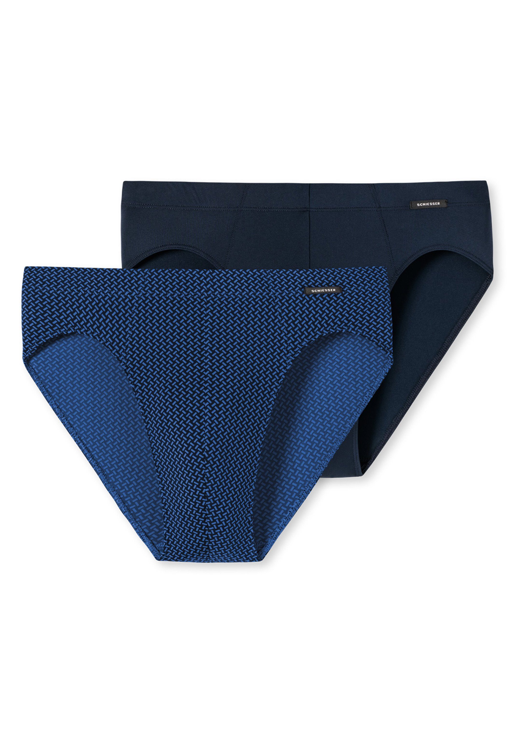 Slip Slip 2-St) - Pack 2er - / Tactel Eingriff Schiesser Blau (Spar-Set, / Mini Unterhose Dunkelblau Ohne