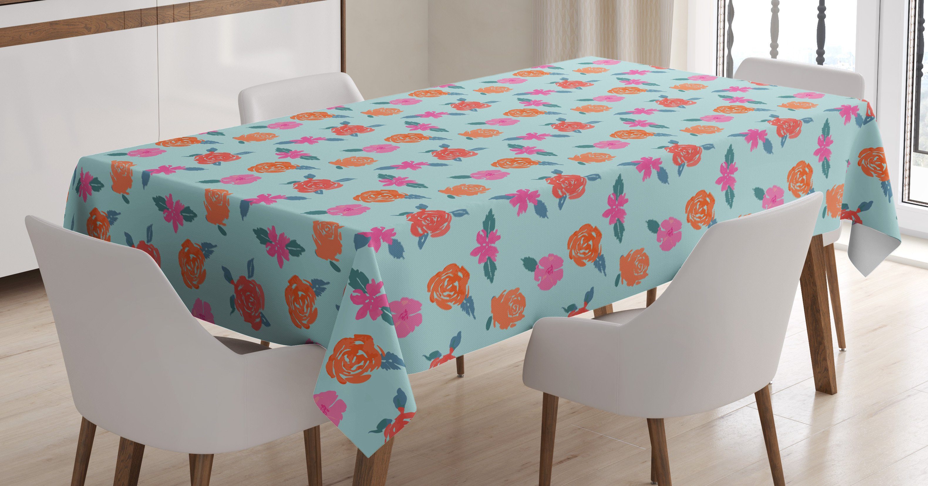 Abakuhaus Tischdecke Farbfest Waschbar Für den Außen Bereich geeignet Klare Farben, Blumen Abstrakte rosa orange Blumen