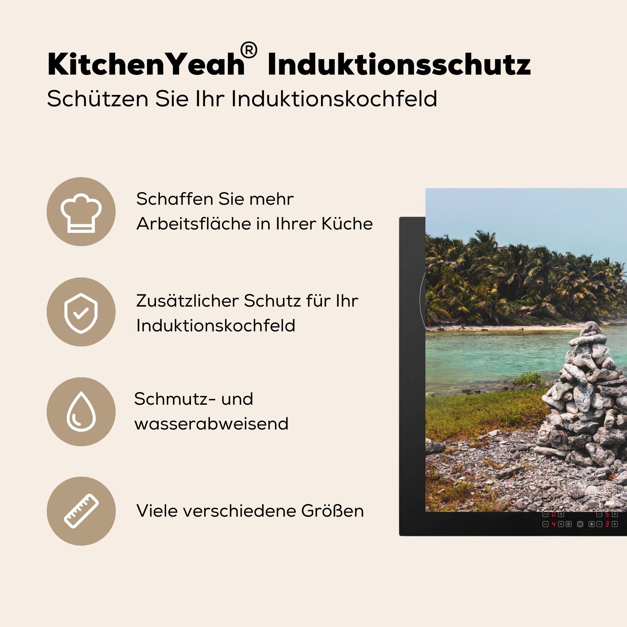 cm, (1 Vinyl, Strand Induktionskochfeld 81x52 küche, tlg), Felsformation für Schutz Reef, die am Ceranfeldabdeckung Glover's Herdblende-/Abdeckplatte von MuchoWow