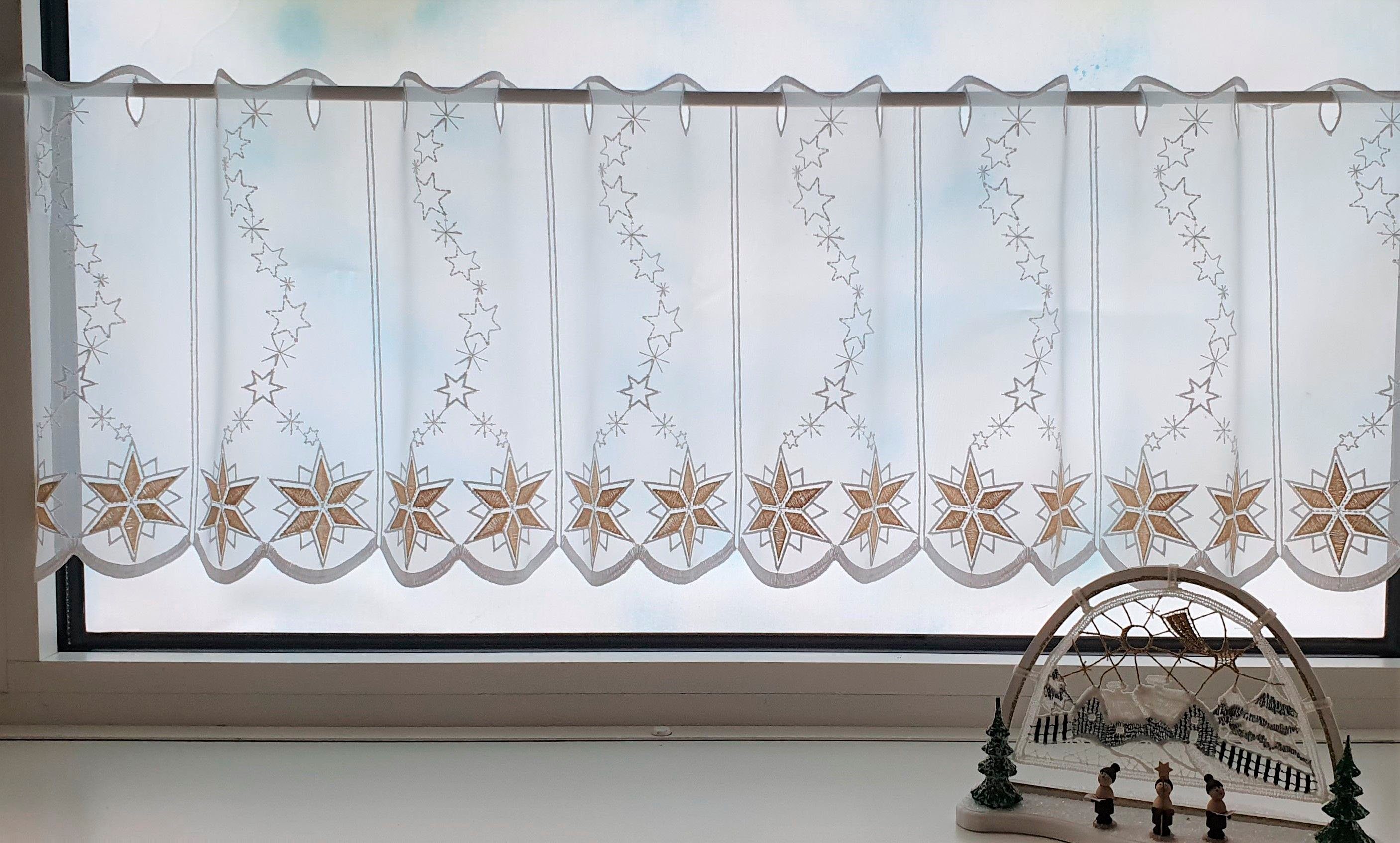 Stickereien Plauen Scheibengardine Sternenglanz (1 St), Stangendurchzug, ha günstig online kaufen
