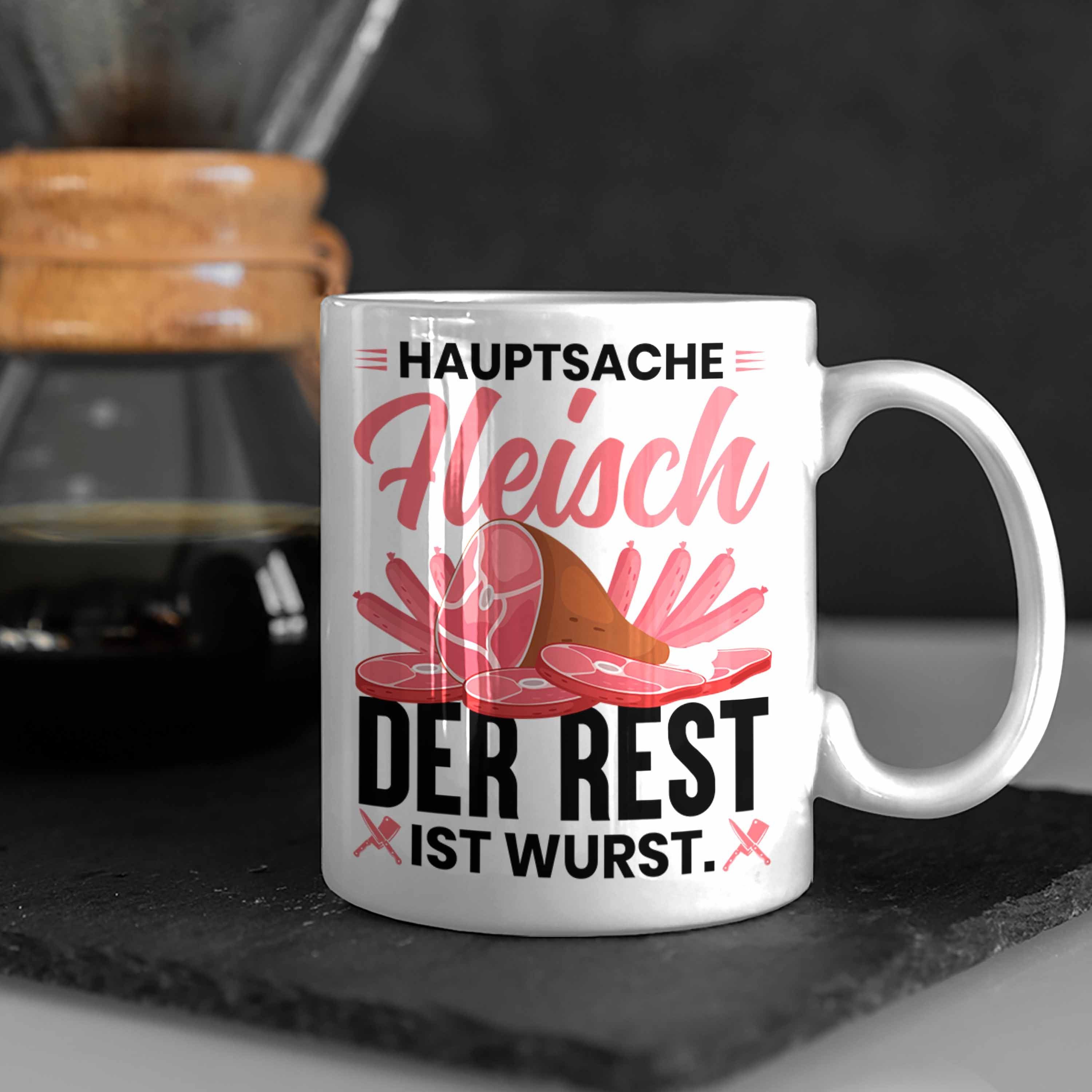 Trendation Tasse Trendation - Fleischer Rest Hauptsache Wurst Geschenk Weiss Der Ist Tasse Metzger Geschenkidee Fleisch