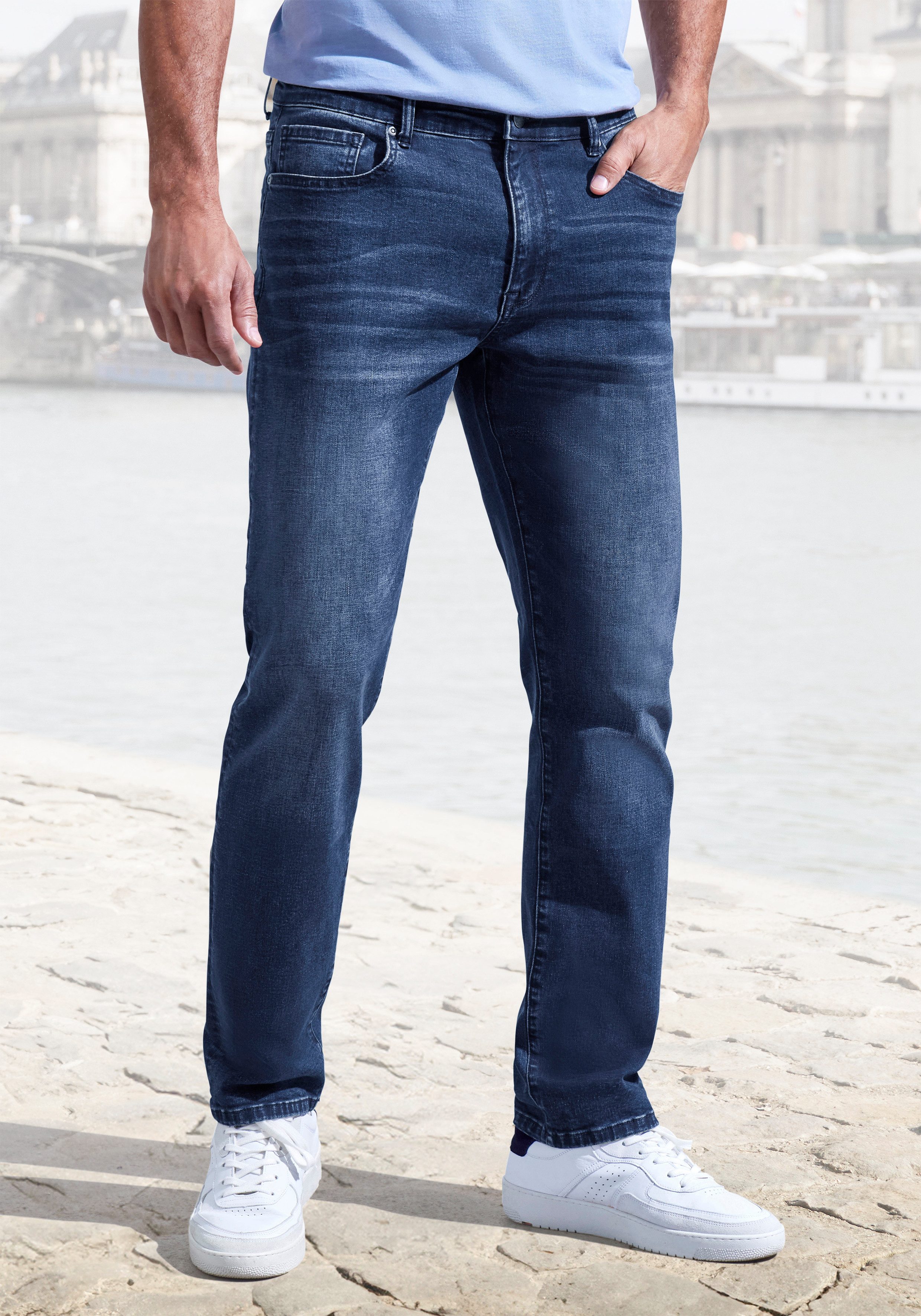 John Devin 5-Pocket-Jeans Straight-fit Jeans aus elastischer Denim-Qualität, in 3 Längen: 30 & 32 & 34
