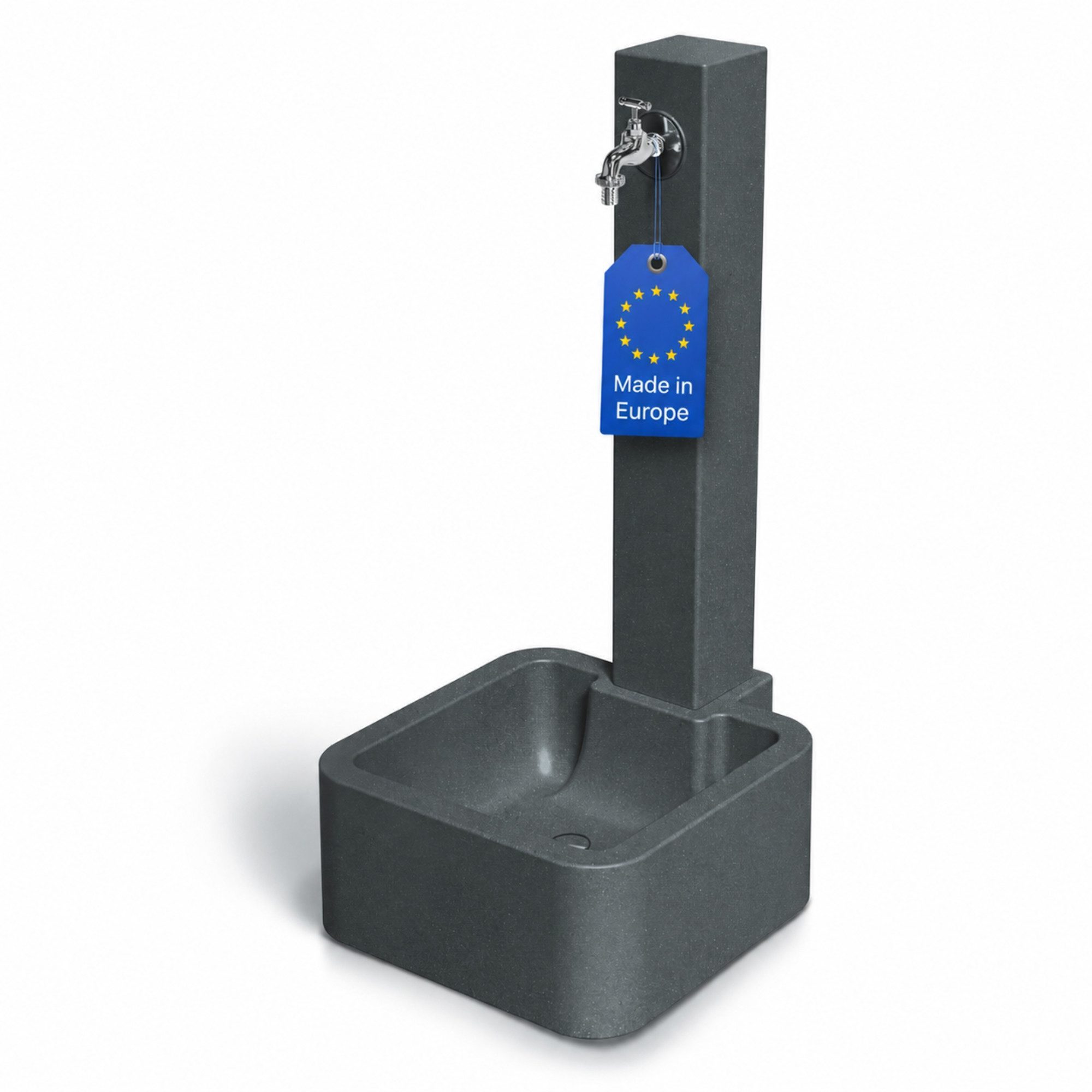YourCasa Gartenbrunnen Rivano Wassersaüle Garten mit Auffangbecken 96cm Steinoptik, Auffangbecken, verchromter Wasserhahn