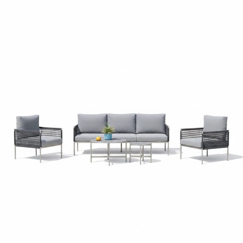 MANDALIKA Garden Gartenlounge-Set Premium Gartenmöbel Set Edelstahl / Rope Lounge Set Vogue