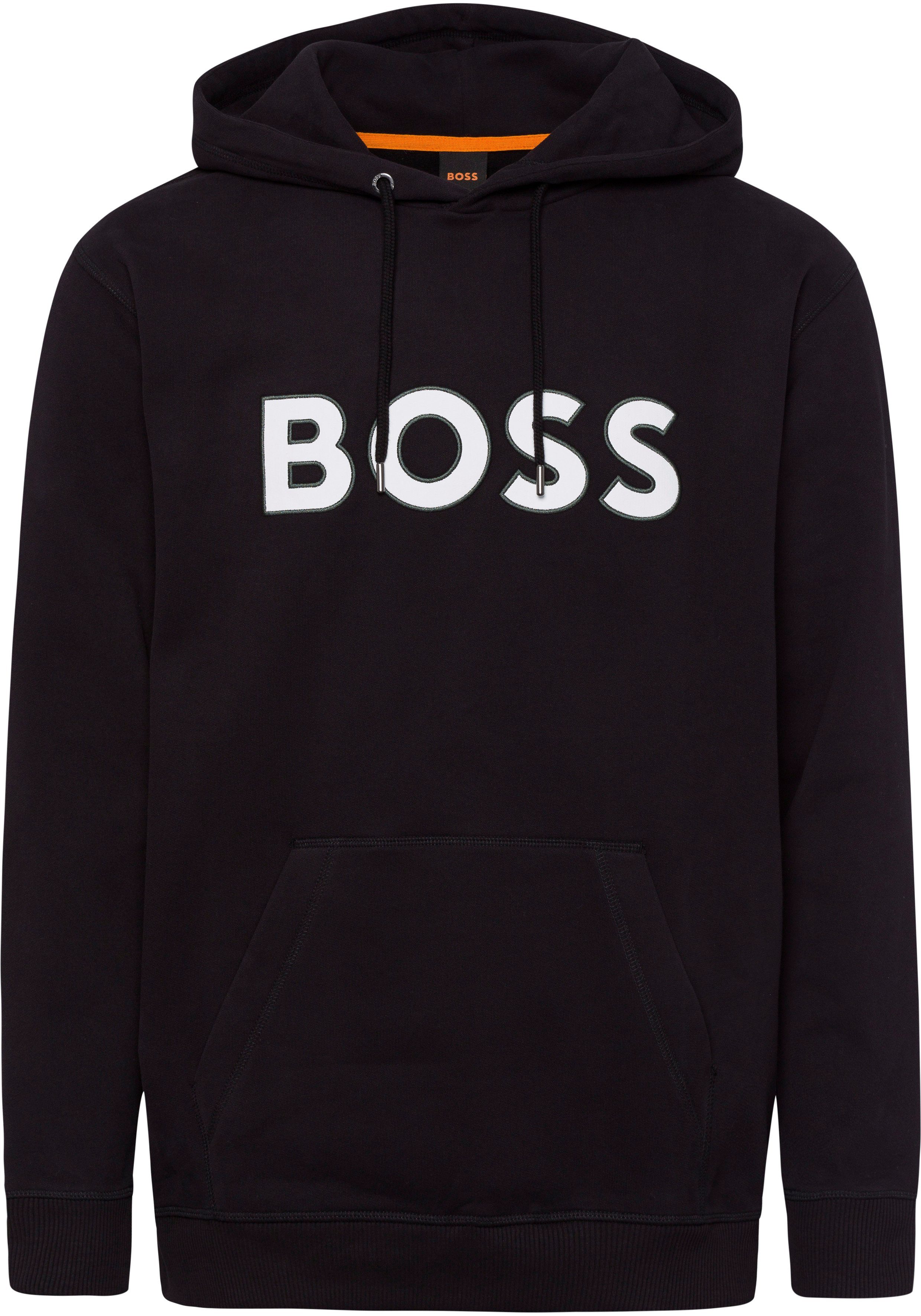 BOSS ORANGE Kapuzensweatshirt mit (1-tlg) aus gemütlichem Sweatmaterial Griff weichem Black Welogox