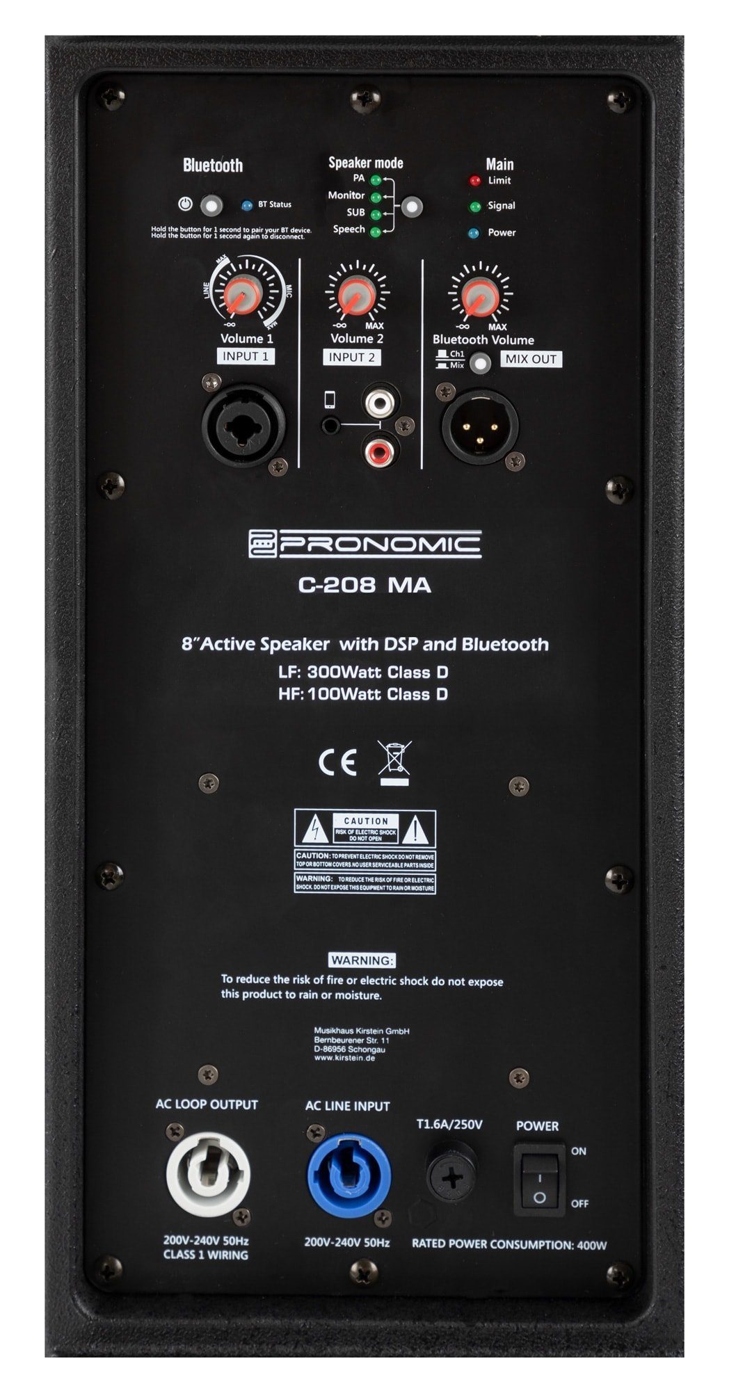 Pronomic C-208 MA - Stative) 2 Stereo - Box mit W, 2-Wege Set 200 Aktive Lautsprecher Kanälen Bi-Amp 8 (Bluetooth, Woofer DSP-Presets 2.0 zoll inkl. 