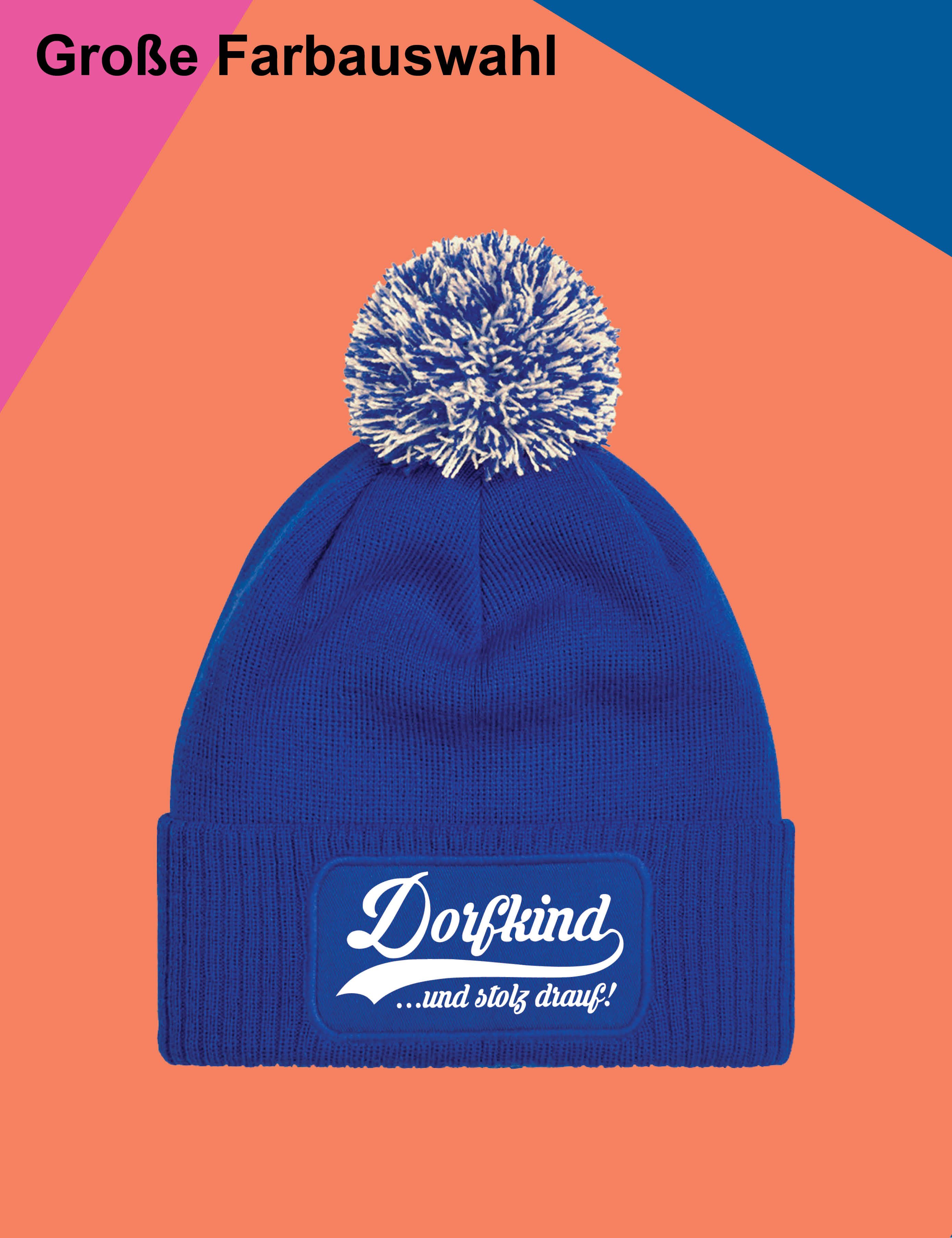 Youth Designz Beanie Unisex Strick Bommel Beanie Mütze mit Dorfkind Aufdruck Geschenk mit lustigen Logo für Damen und Herren
