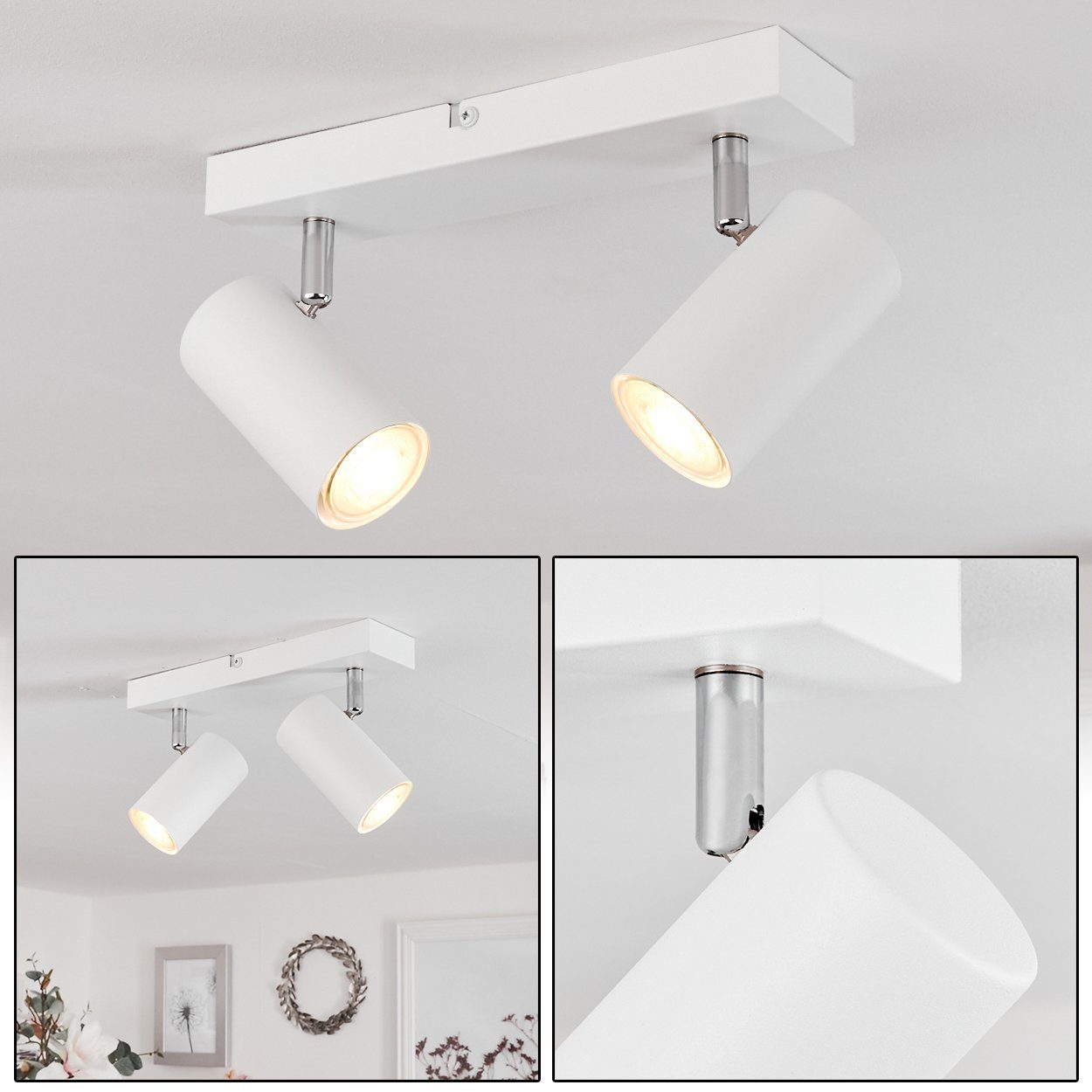 hofstein Deckenleuchte »Gambellara« moderne Deckenlampe aus Metall in Weiß/Chrom, ohne Leuchtmittel, mit verstellbaren Strahlern und Leuchtenarmen, GU10 max. 25 | Deckenlampen