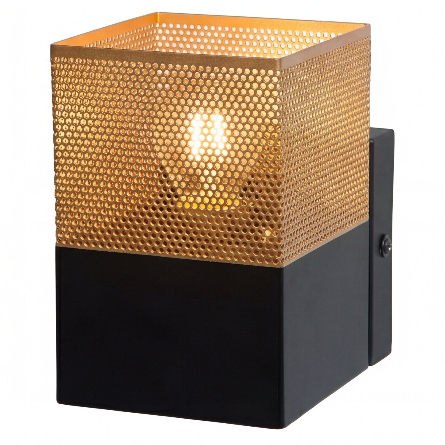 Licht-Erlebnisse Wandleuchte TELUR, ohne Leuchtmittel, Industrial Design Schwarz Gold Metall eckig B:10 cm E27 Wohnzimmer