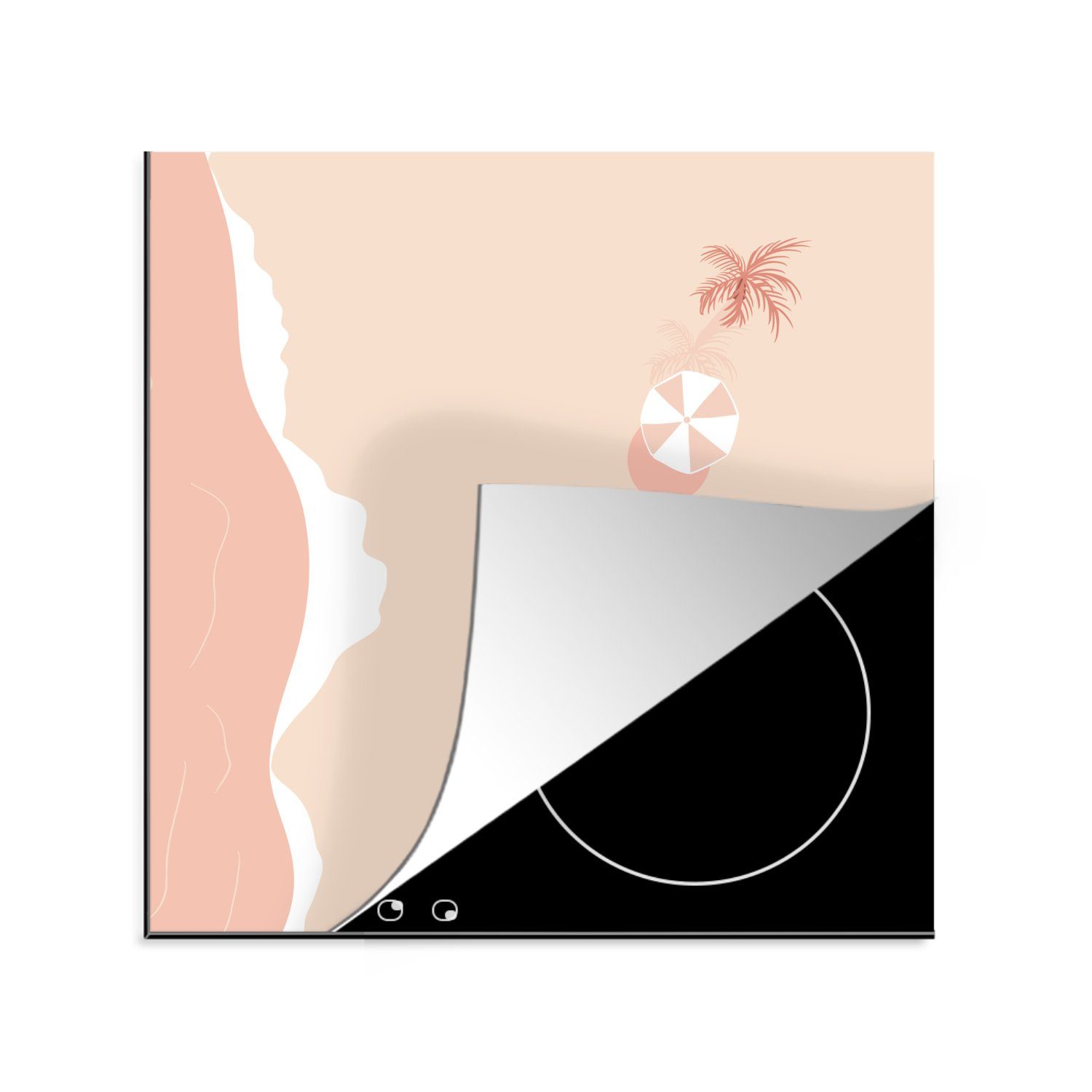 MuchoWow Herdblende-/Abdeckplatte Strand - tlg), - Sonnenschirme (1 Pastell, cm, Vinyl, 78x78 küche Rosa Arbeitsplatte für Ceranfeldabdeckung, 