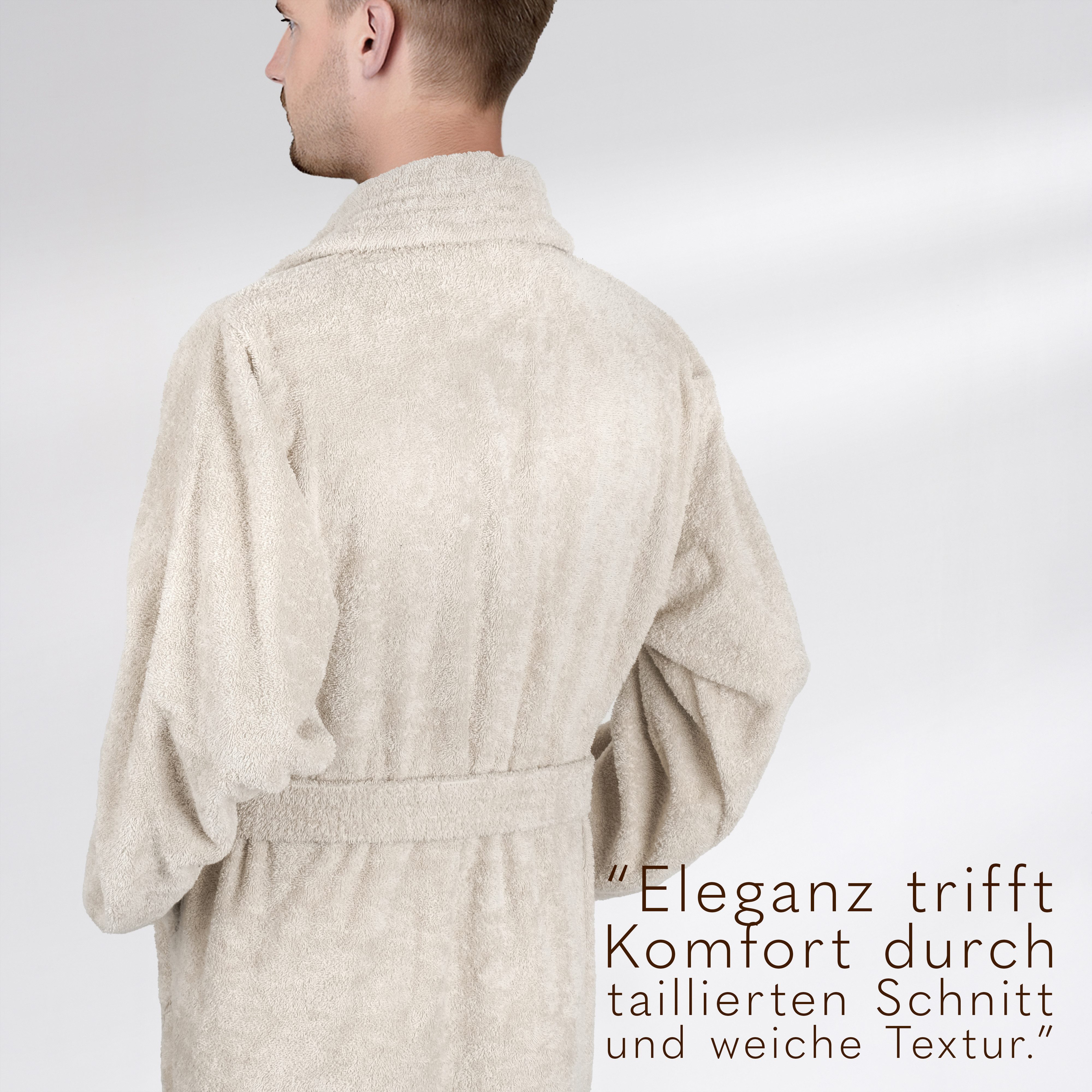 HAMMETEX Herrenbademantel hergestellt aus 100% Baumwolle – 380 g/m² Frottee, mit Taschen, Langform, Baumwolle, Schalkragen, Gürtel, saugfähig & Weich