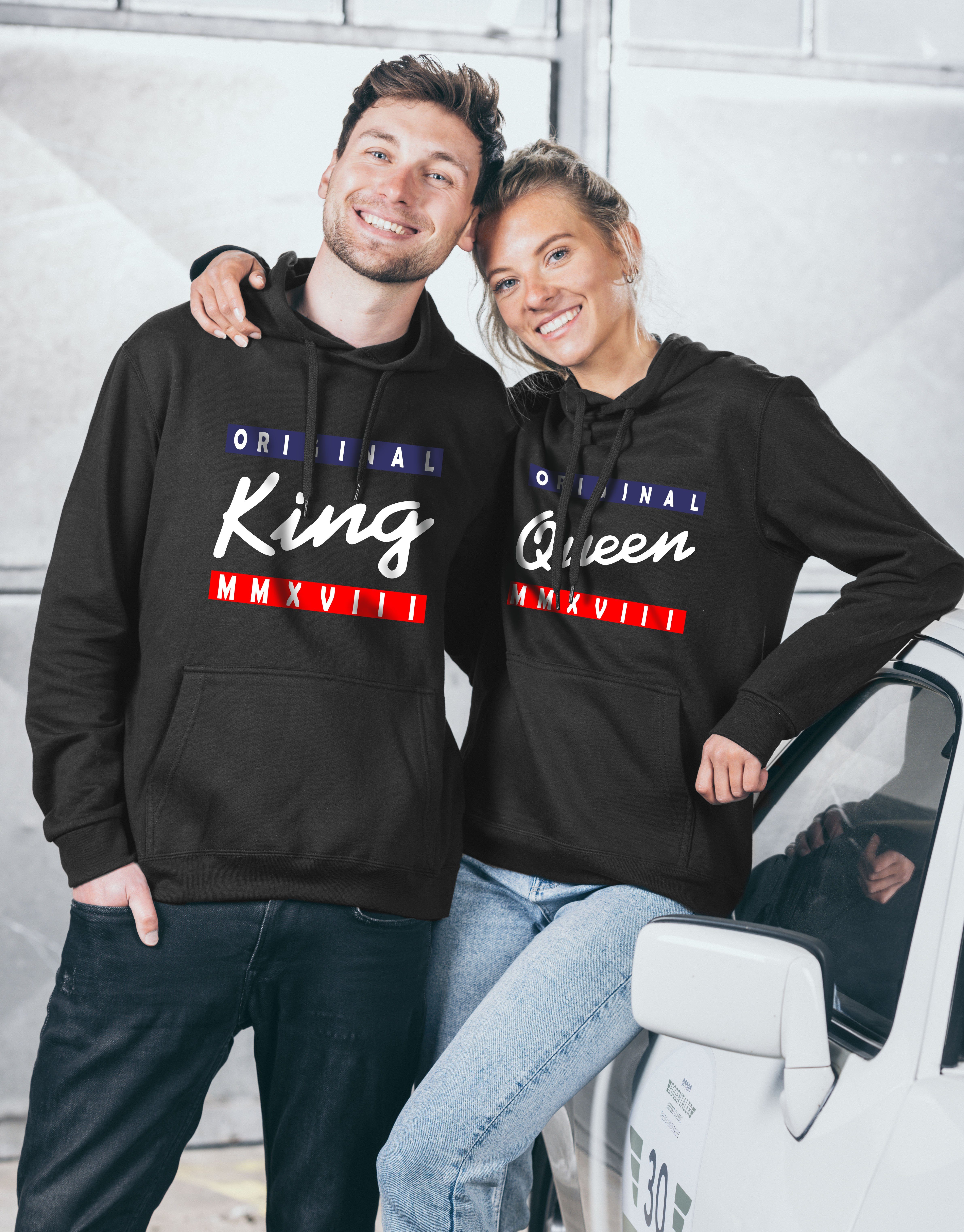 Hoodie mit für Print KING / Paare modischem Shop & Kapuzenpullover Queen King Couples Grau Pullover