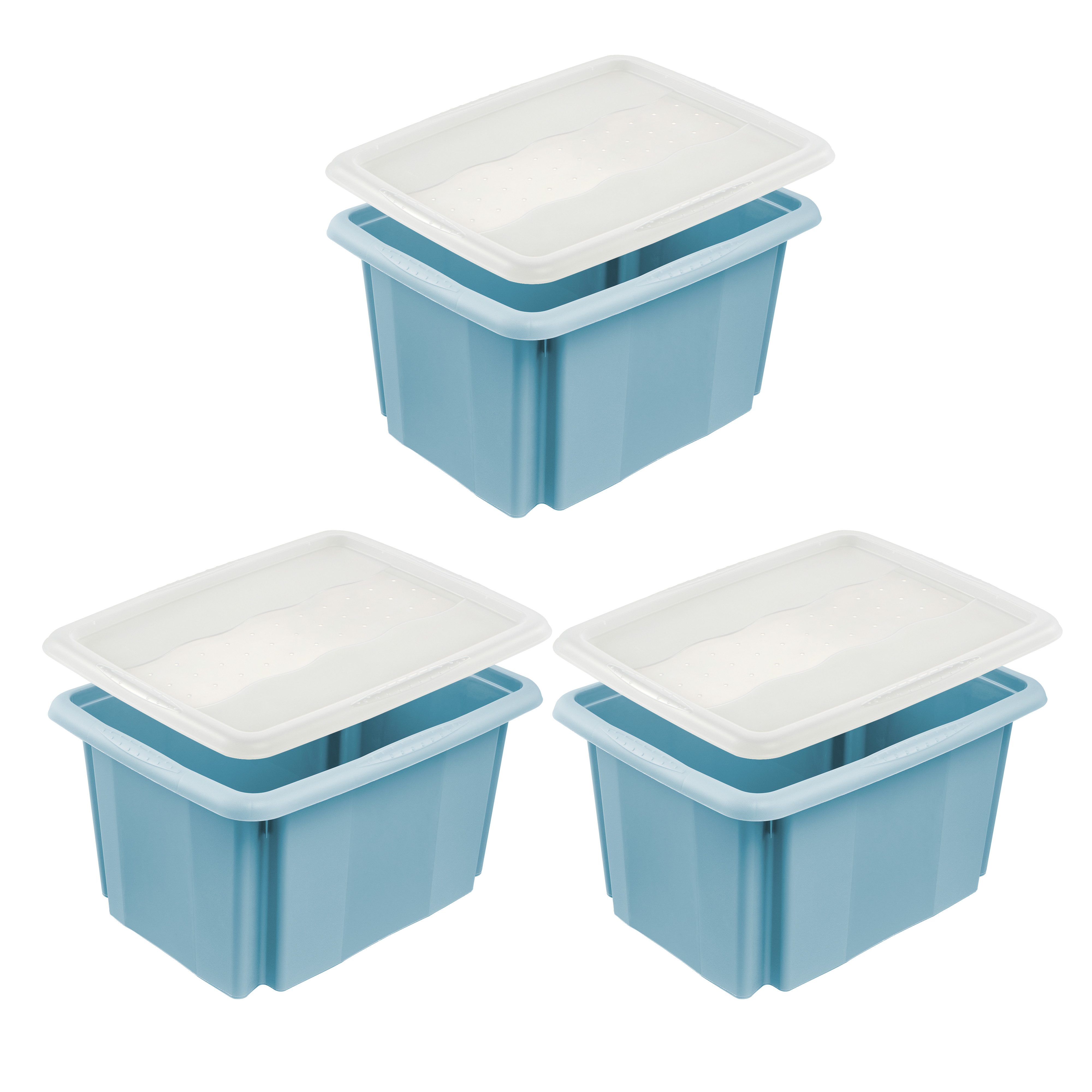 keeeper Aufbewahrungsbox Emil, Box mit Deckel, 3er Set, 15 L, 38 x 28,5 x 20,5 cm (Set, 3 St), ineinander und aufeinander stapelbar