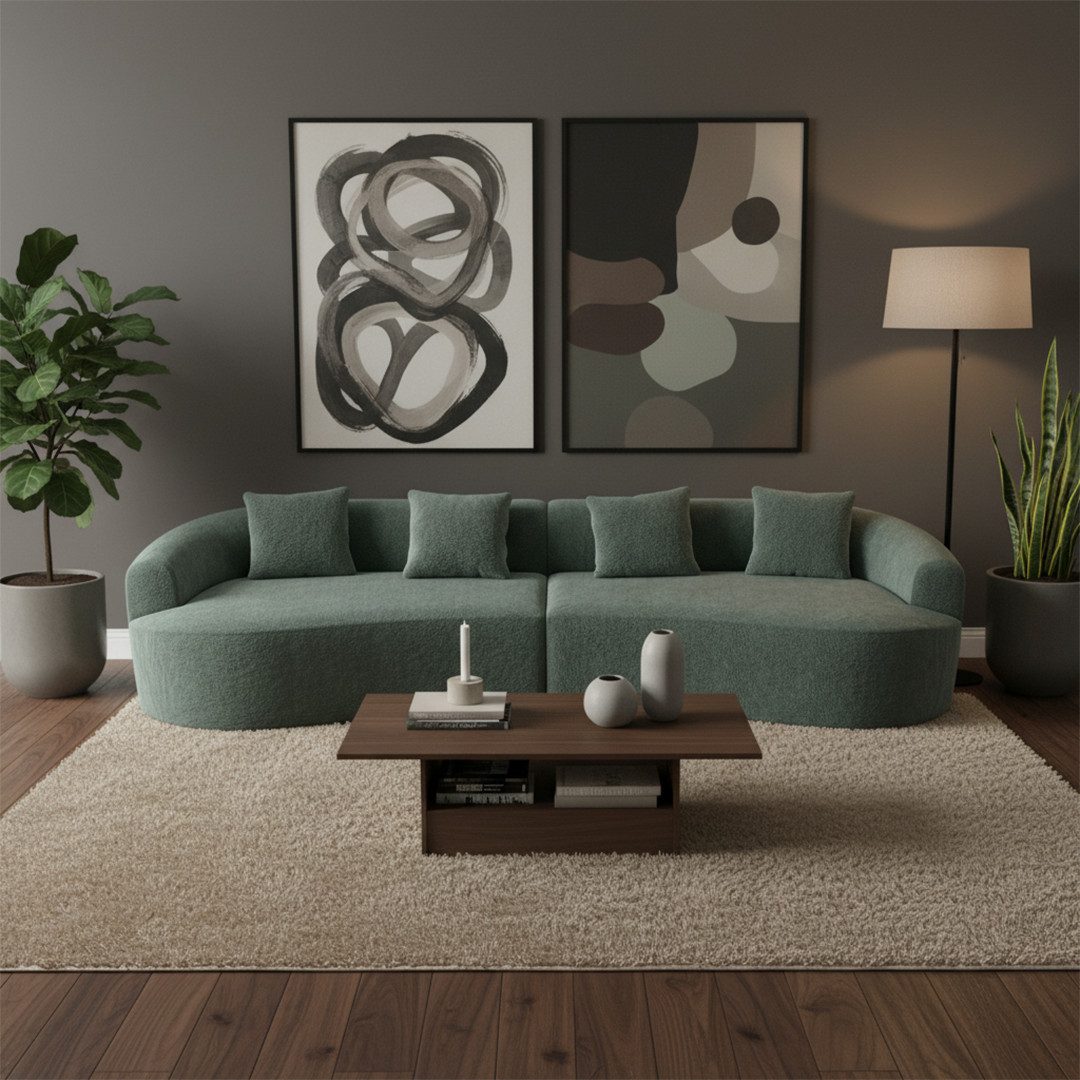 skølm Big-Sofa Loki aus Teddy-Bouclé-Stoff, Dunkelgrün, günstig online kaufen