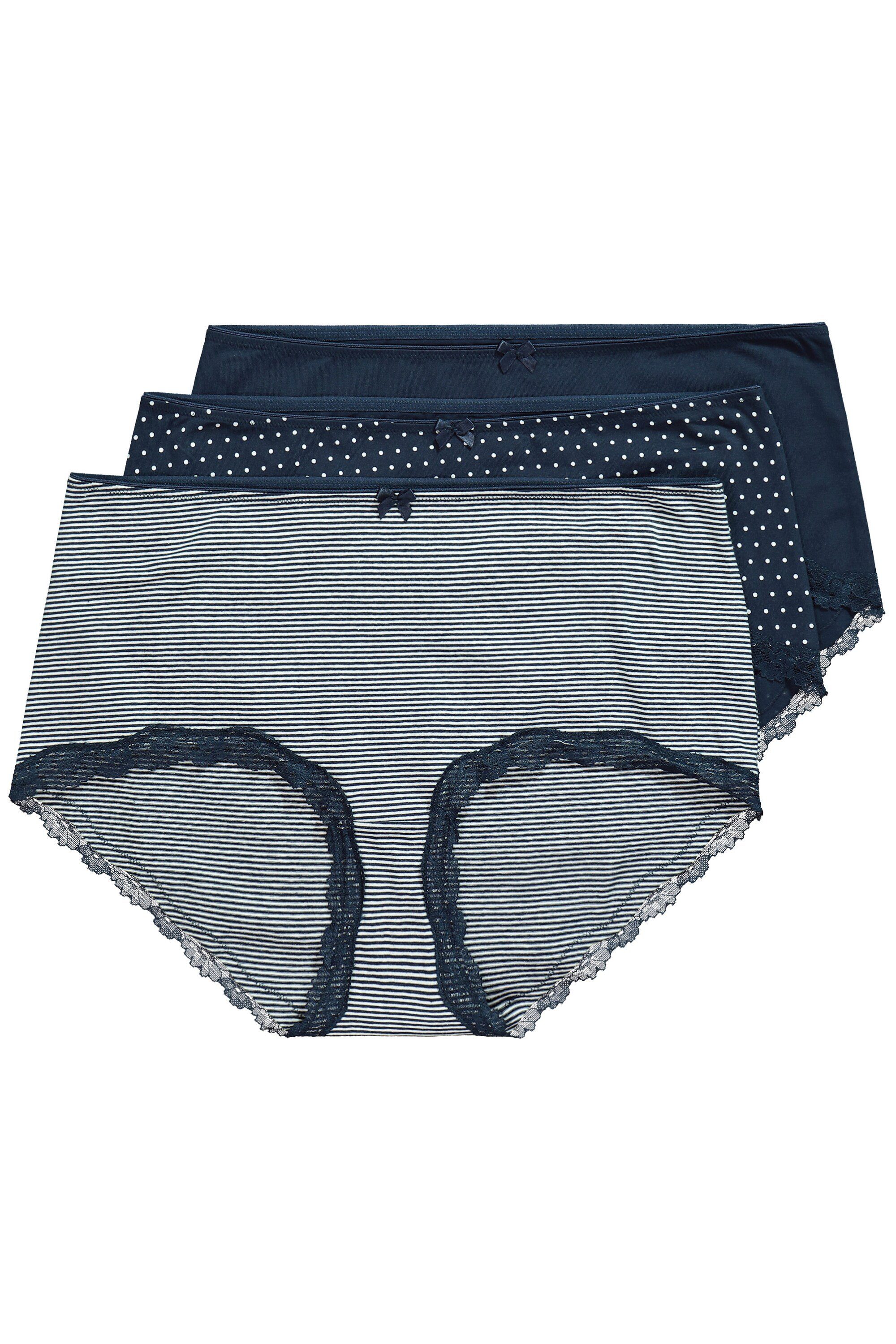 Ulla Popken Panty Hipster 3er-Pack Streifen / Punkte / uni