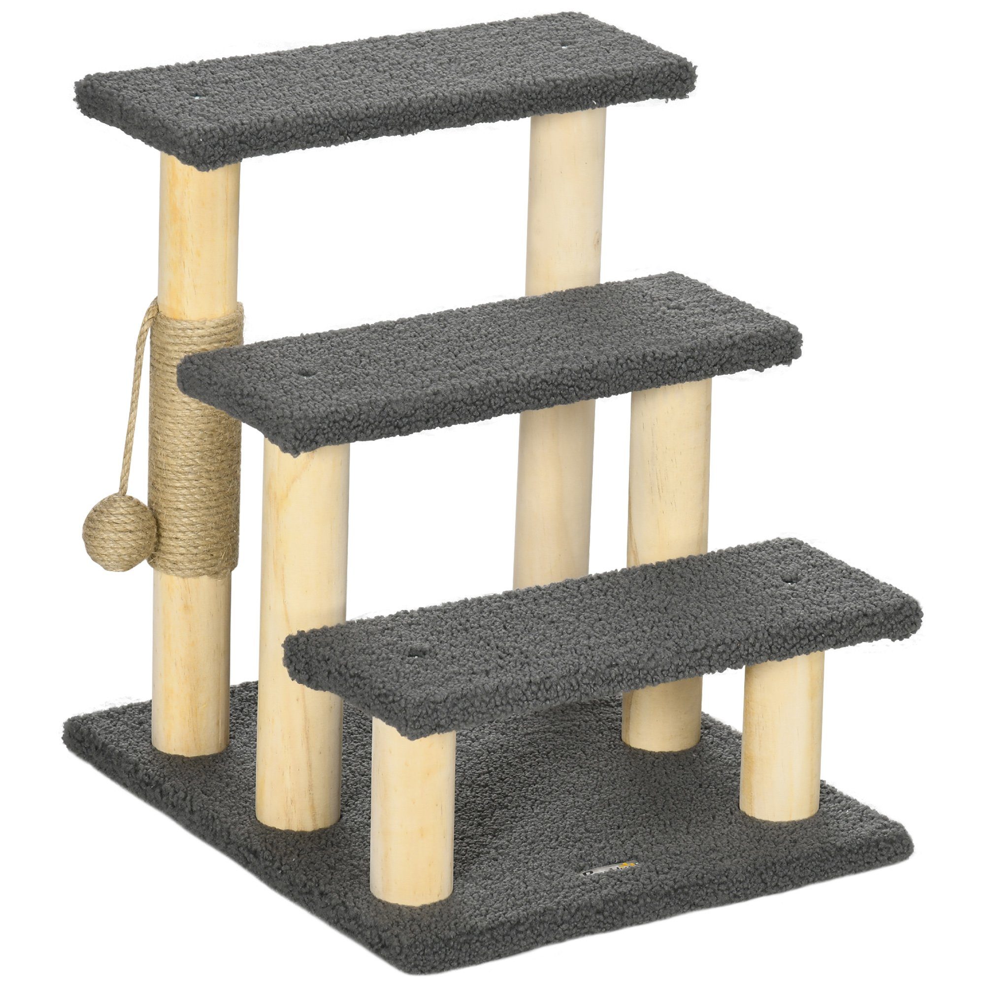 PawHut Kratzbaum Katzentreppe, drei Stufen, Spielball, günstig online kaufen